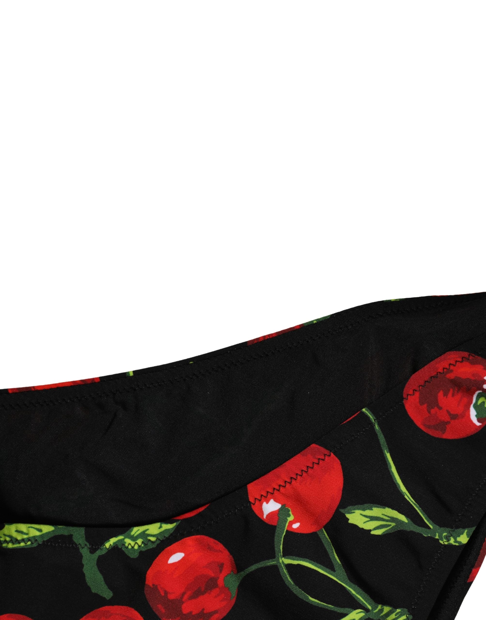 Maillot de bain deux pièces en nylon noir à imprimé cerise Dolce & Gabbana, bikini tendance et élégant.