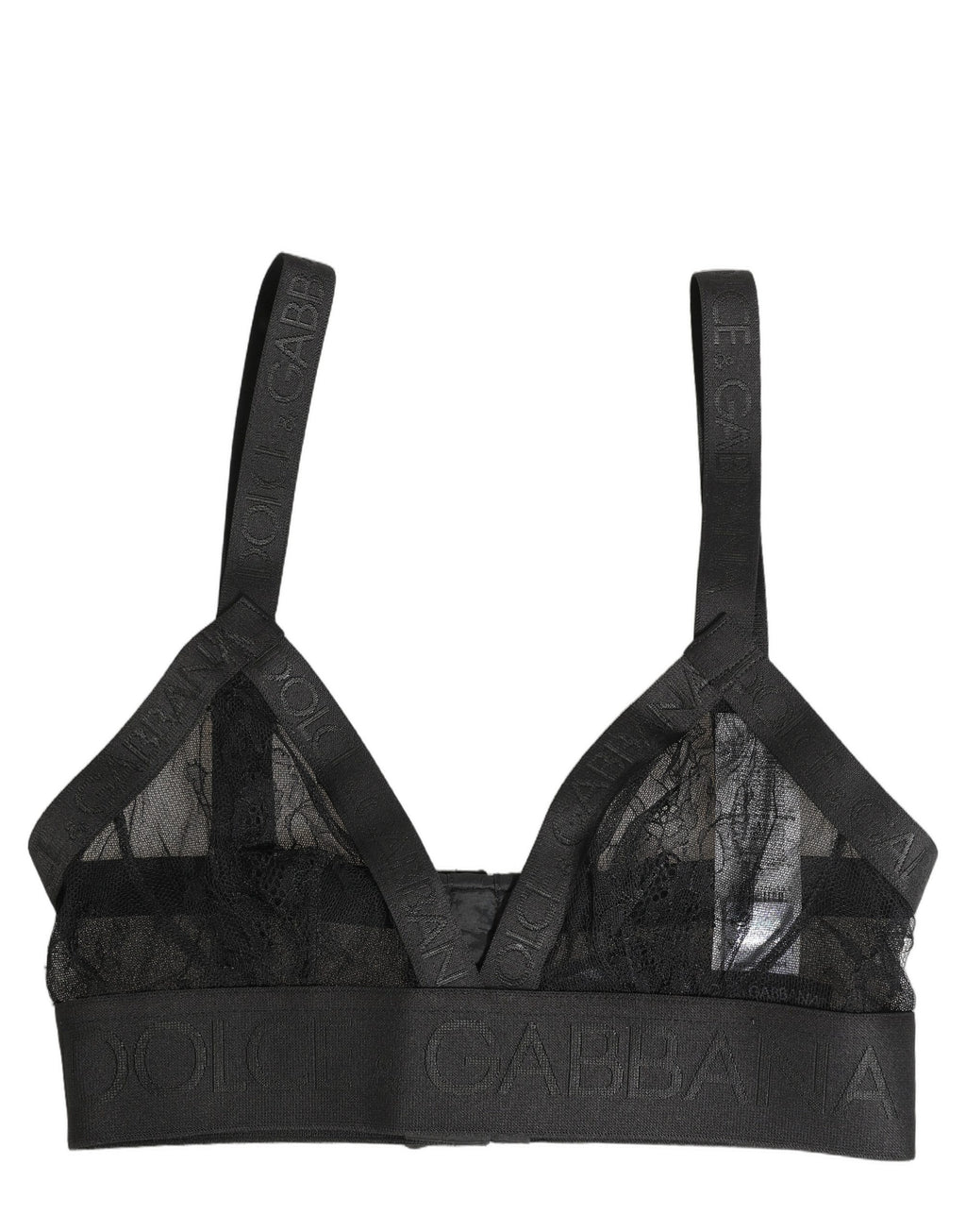 Soutien-gorge noir Dolce & Gabbana avec logo monogramme, bonnets souples et détails en laiton, sous-vêtements élégants.
