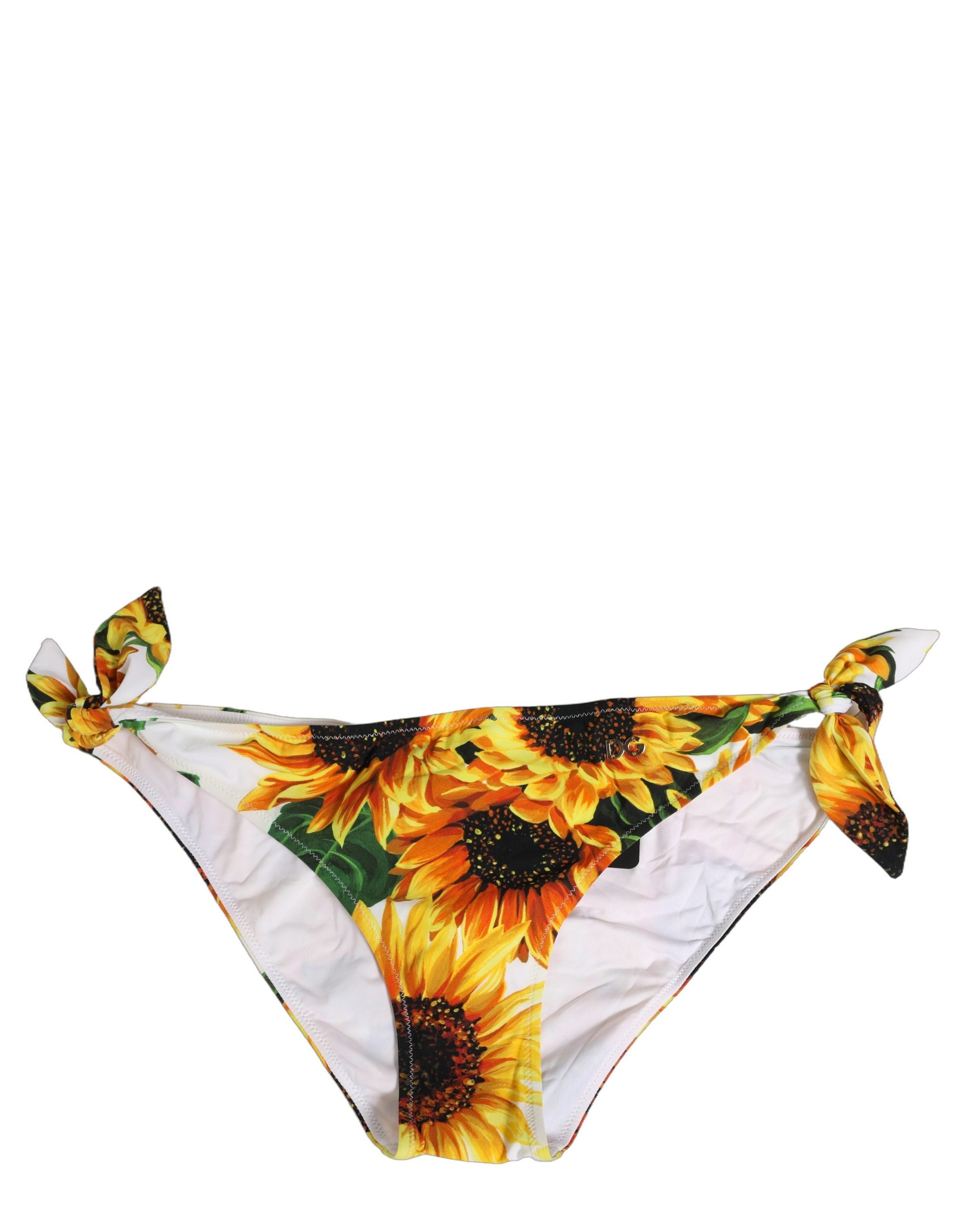 Maillot de bain bikini Dolce & Gabbana en nylon jaune avec motif tournesol, coupe élégante et moderne pour la plage.