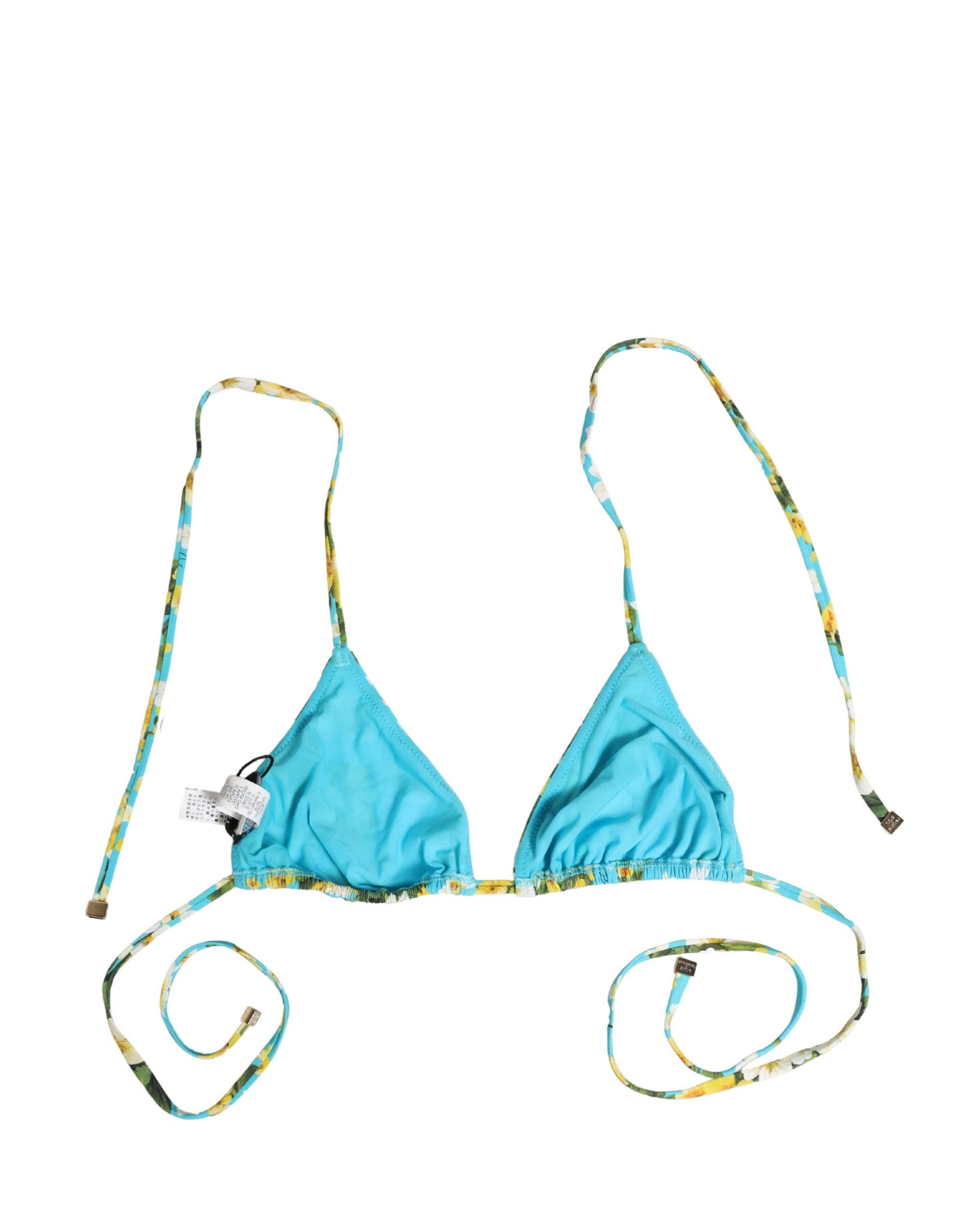 Top de bikini en nylon à imprimé floral bleu de Dolce & Gabbana, style halter, maillot de bain élégant pour femmes