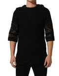 T-shirt à manches courtes Dolce & Gabbana en coton noir avec motif floral en dentelle, col rond, vue de face