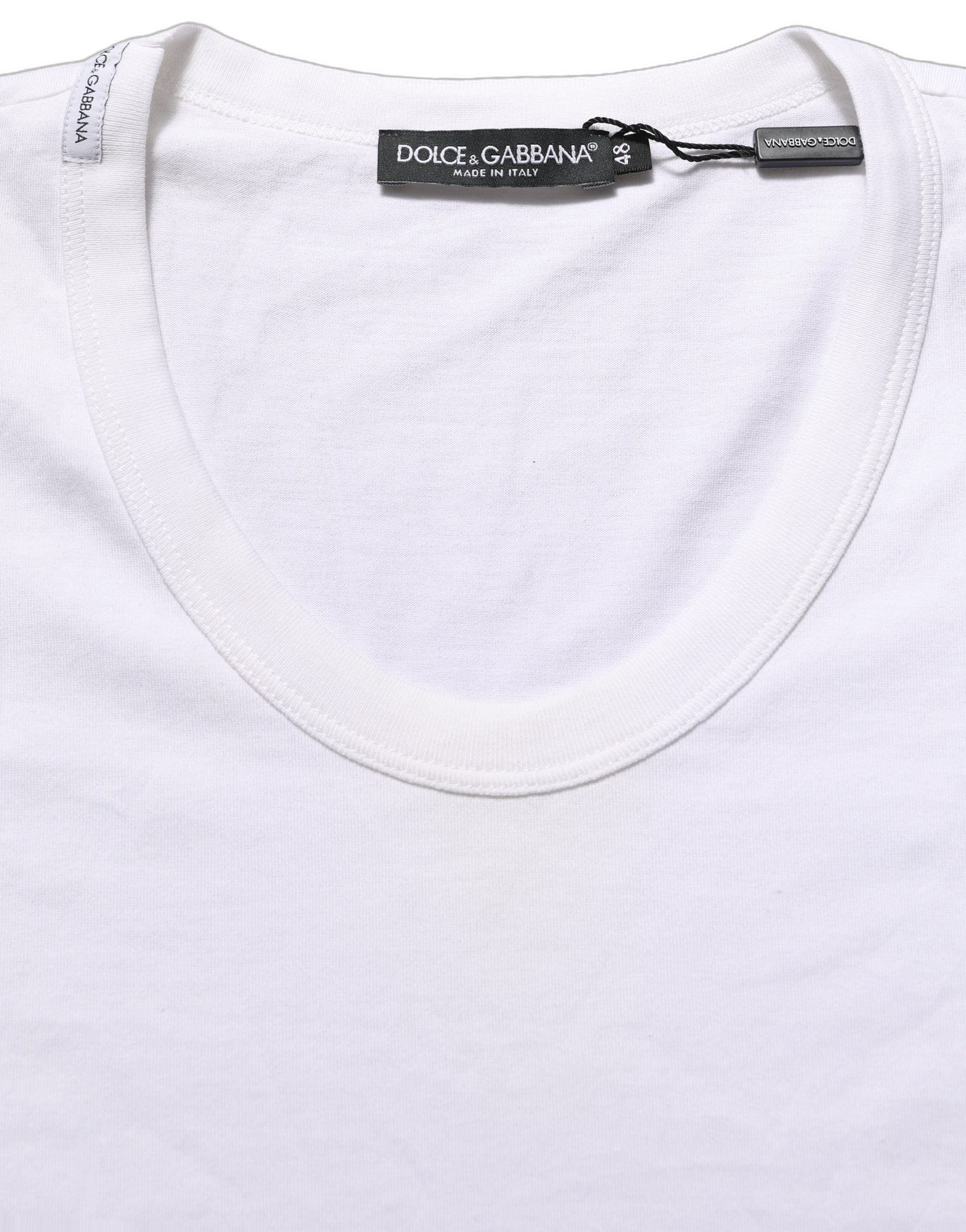 T-shirt blanc à manches courtes et col rond de Dolce & Gabbana en coton, vue de face.