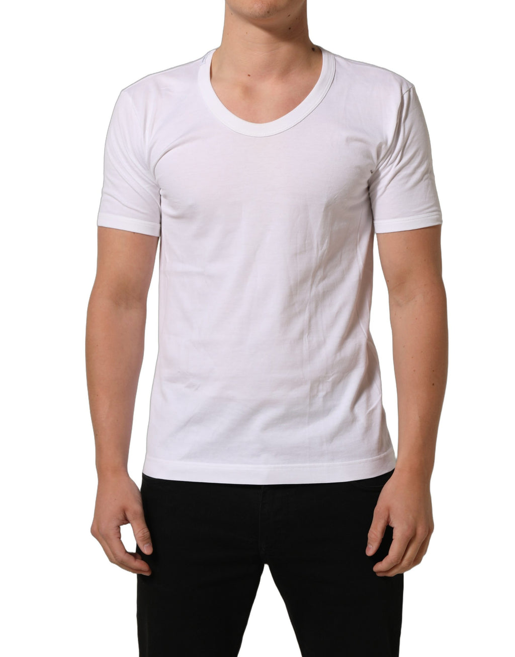 T-shirt blanc en coton à manches courtes et col rond de Dolce & Gabbana, vue de face.