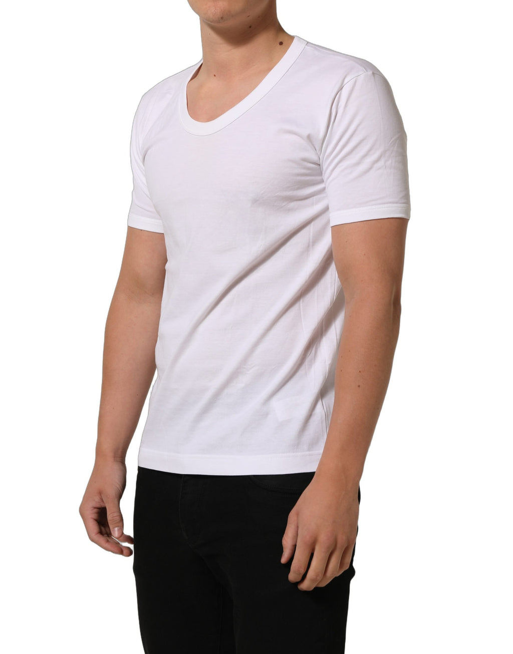 T-shirt blanc en coton à manches courtes et col rond de Dolce & Gabbana, vue de face.