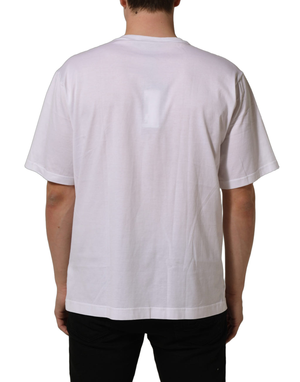 T-shirt blanc en métal avec logo DG de Dolce & Gabbana, manches courtes, vue de face.
