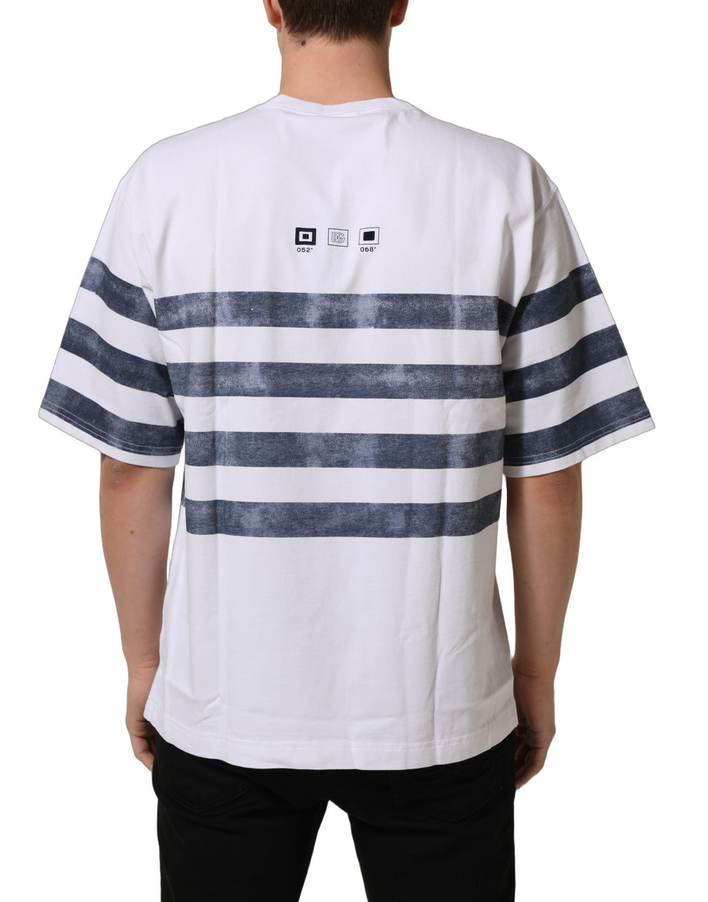 T-shirt en coton blanc et bleu à rayures Dolce & Gabbana à manches courtes, style élégant et confortable.