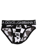 Sous-vêtements Dolce & Gabbana, slip midi à logo noir et blanc à motif carreaux, avec design élégant et confortable.