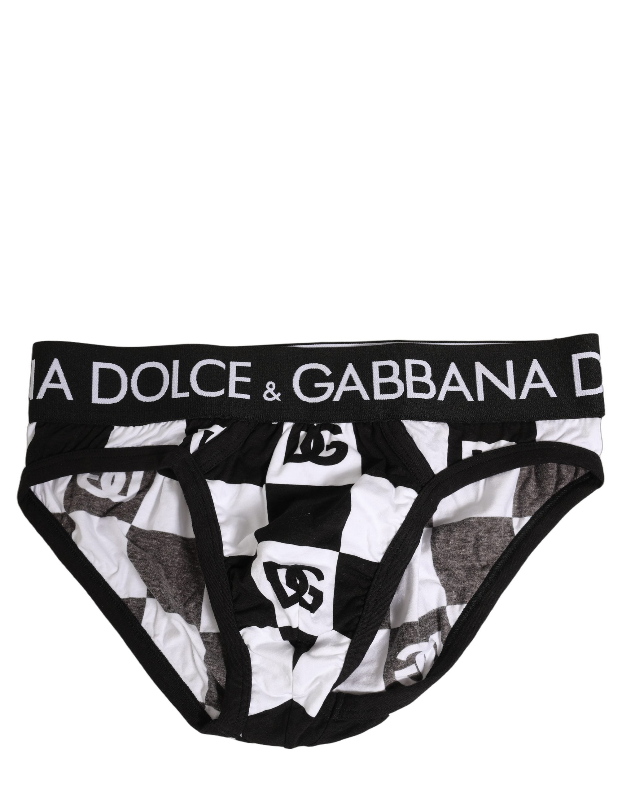 Sous-vêtements Dolce & Gabbana, slip midi à logo noir et blanc à motif carreaux, avec design élégant et confortable.