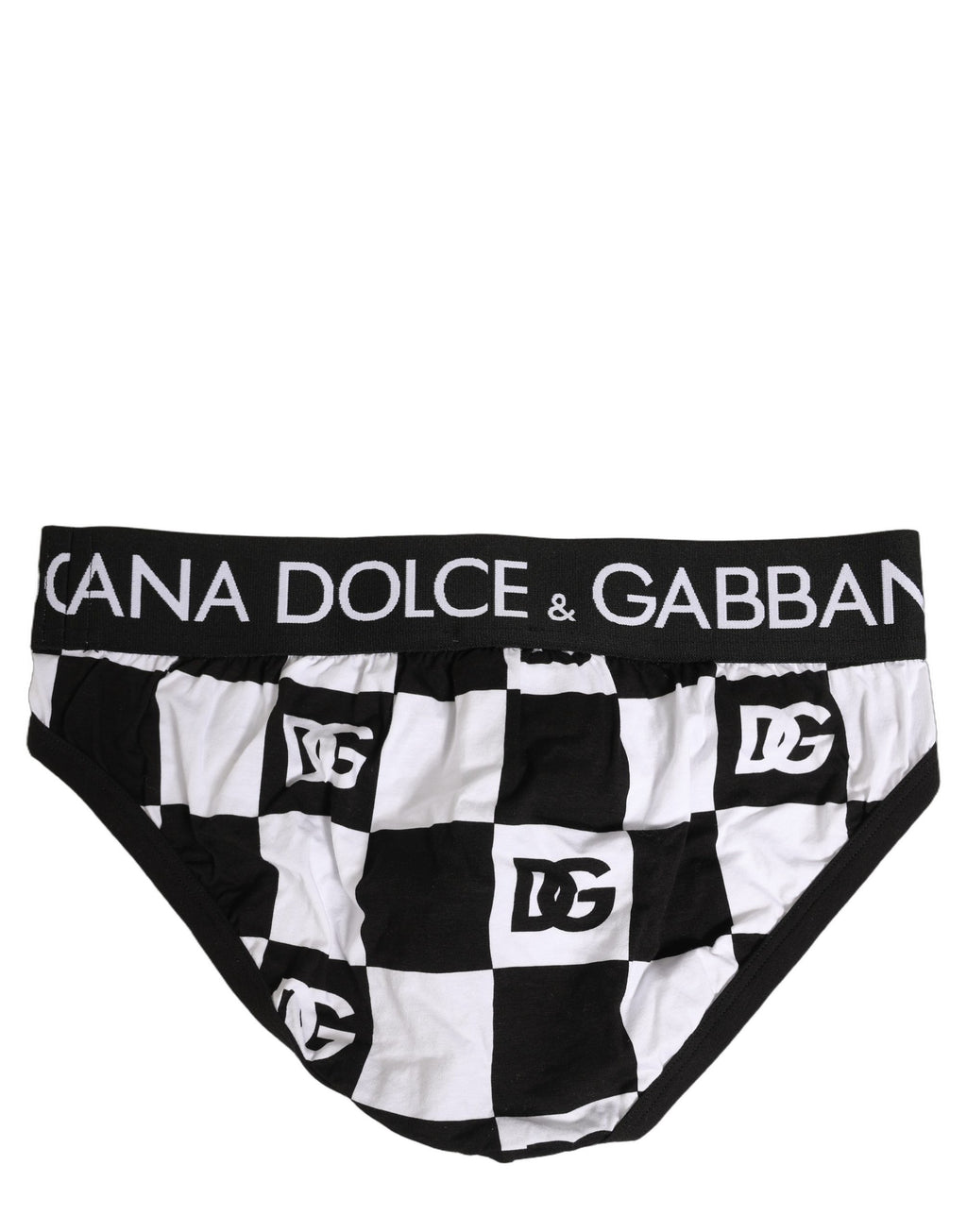 Sous-vêtements Dolce & Gabbana, slip midi à carreaux noir et blanc avec logo, en tissu confortable.