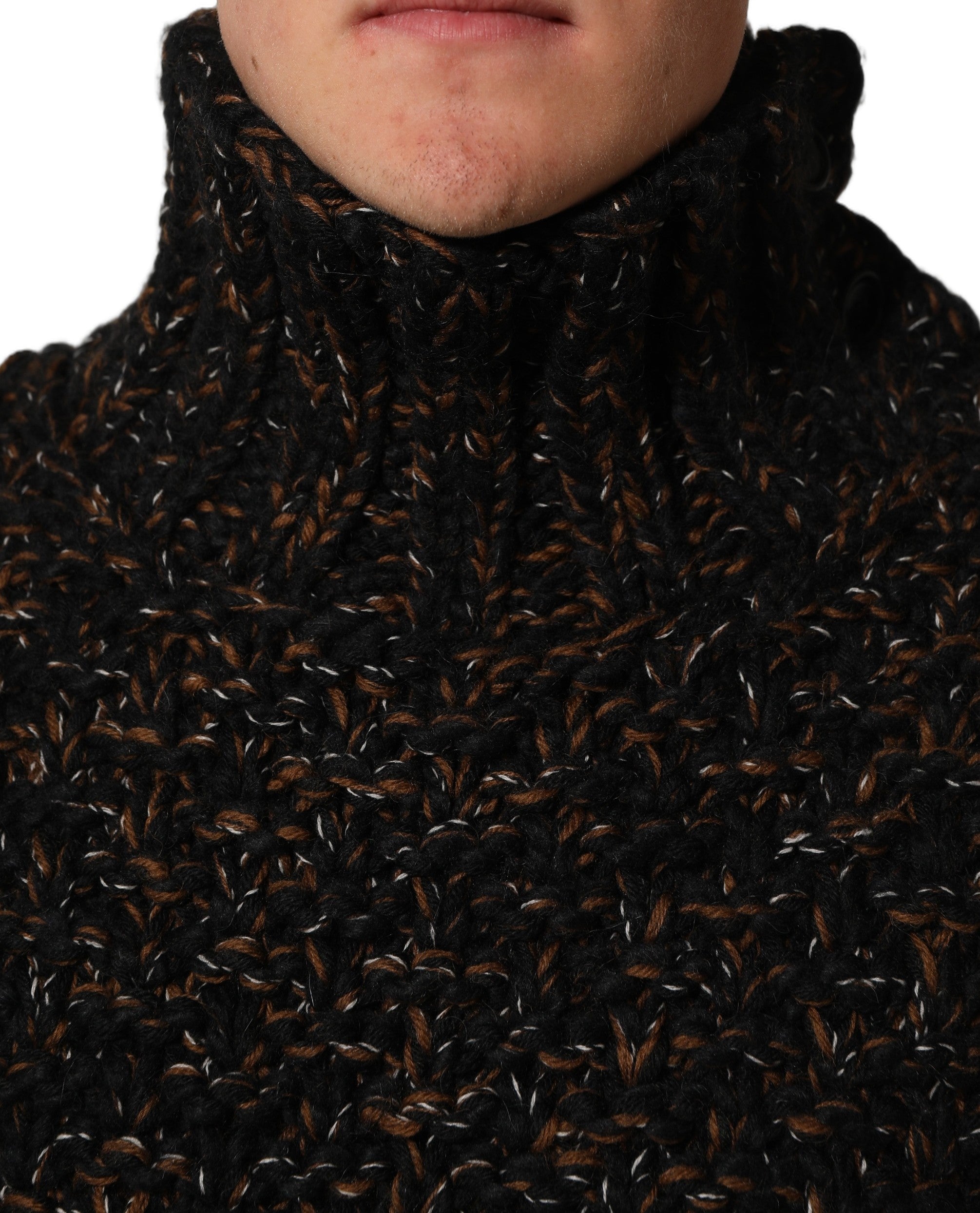Pull en maille en laine marron Dolce & Gabbana à col roulé, pull-over élégant avec texture douce, pour un look sophistiqué.