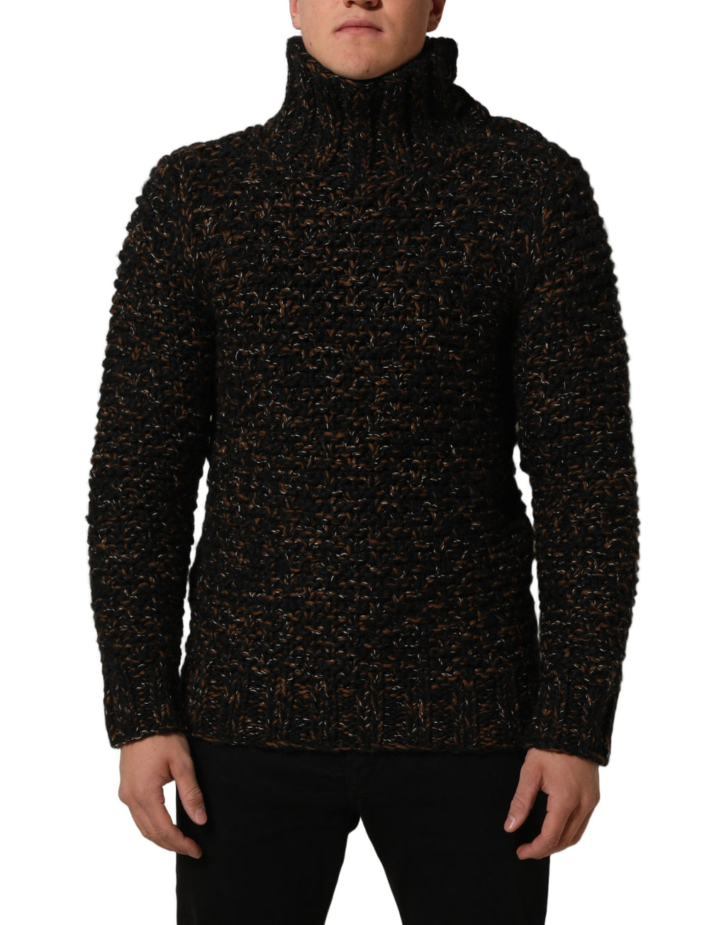 Pull en laine marron Dolce & Gabbana à col roulé, pull-over chaud et confortable avec texture tricotée.