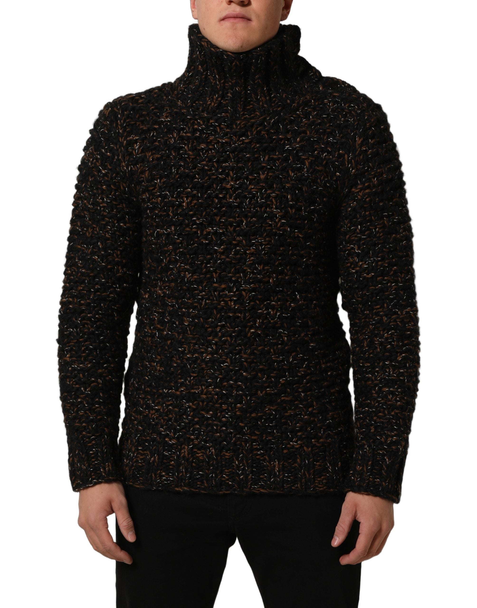 Pull en laine marron Dolce & Gabbana à col roulé, pull-over chaud et confortable avec texture tricotée.