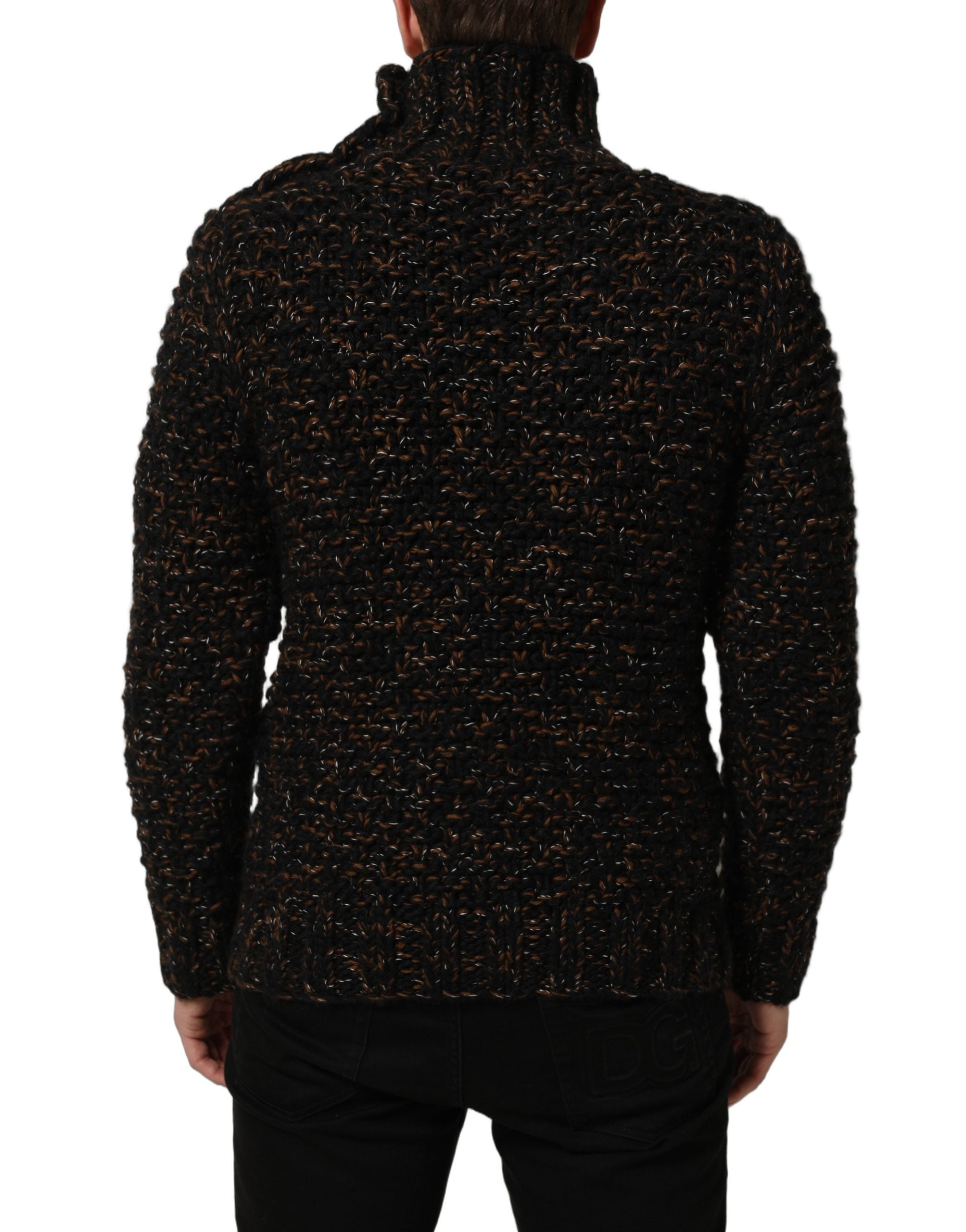 Pull en laine marron Dolce & Gabbana avec col roulé, pull-over chaud et élégant, pour un style sophistiqué et confortable.