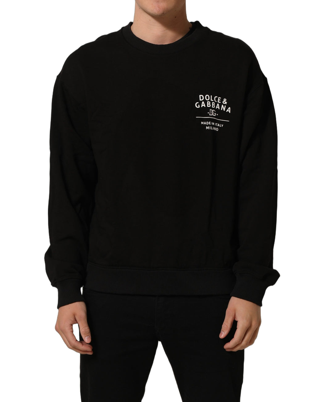 Sweatshirt Dolce & Gabbana en coton noir avec logo imprimé, pull tendance avec design moderne et confortable.