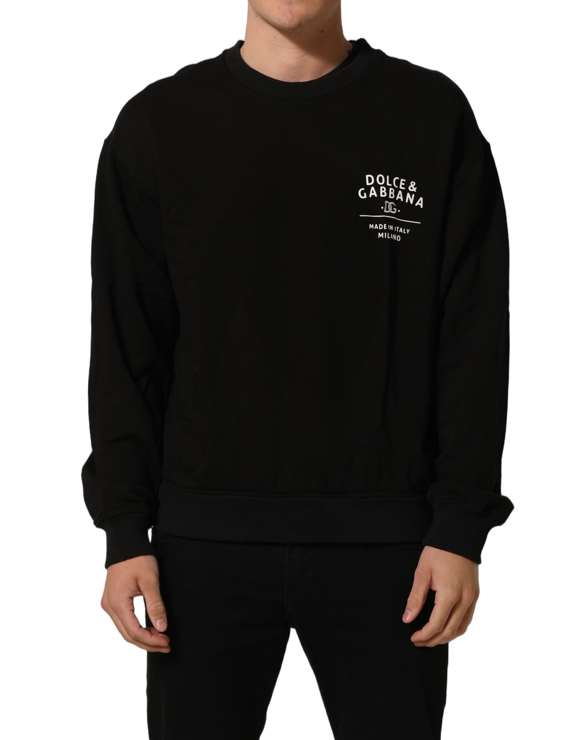 Sweatshirt Dolce & Gabbana en coton noir avec logo imprimé, pull tendance avec design moderne et confortable.