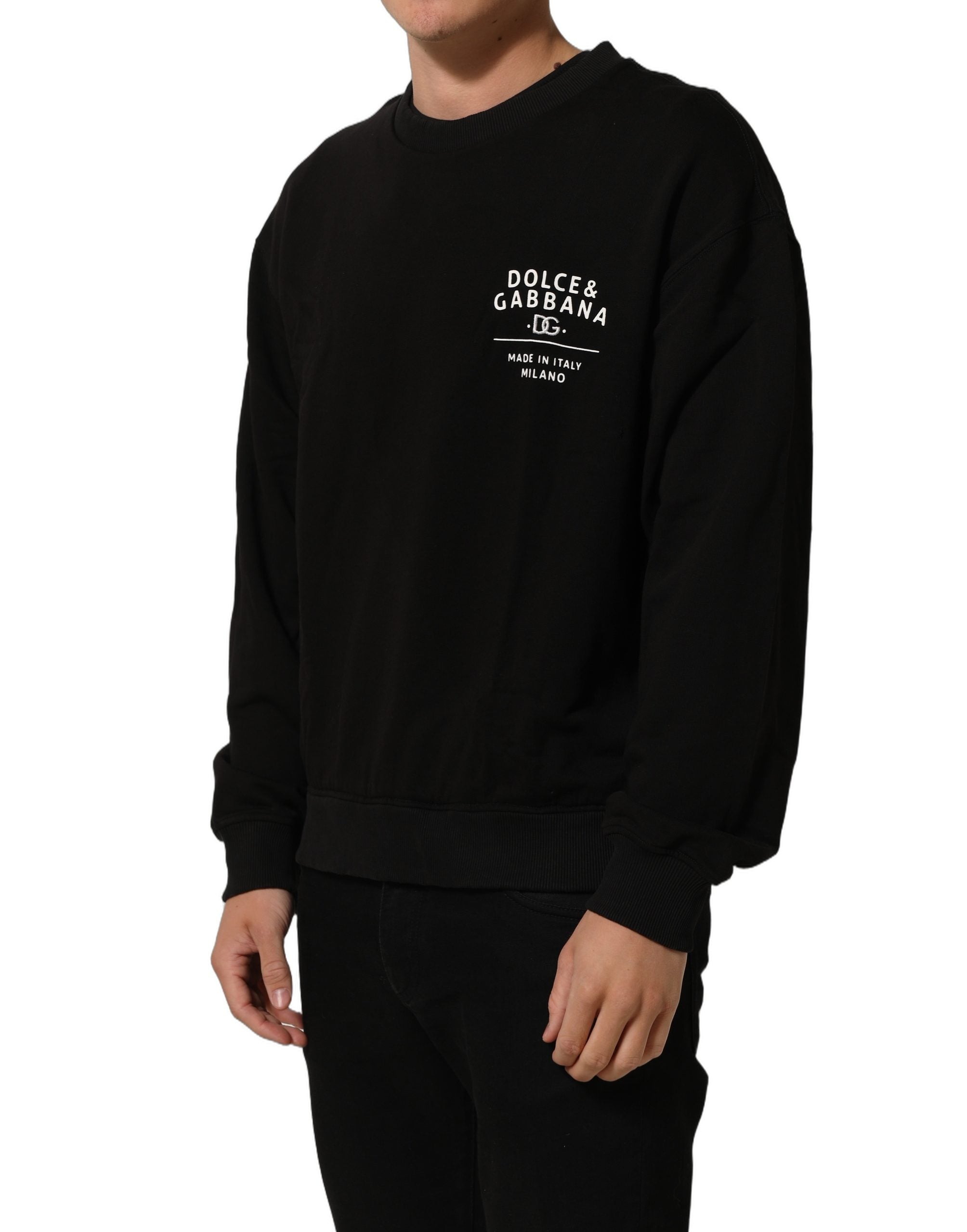 Sweat-shirt noir en coton Dolce & Gabbana avec logo imprimé, manches longues et coupe décontractée.