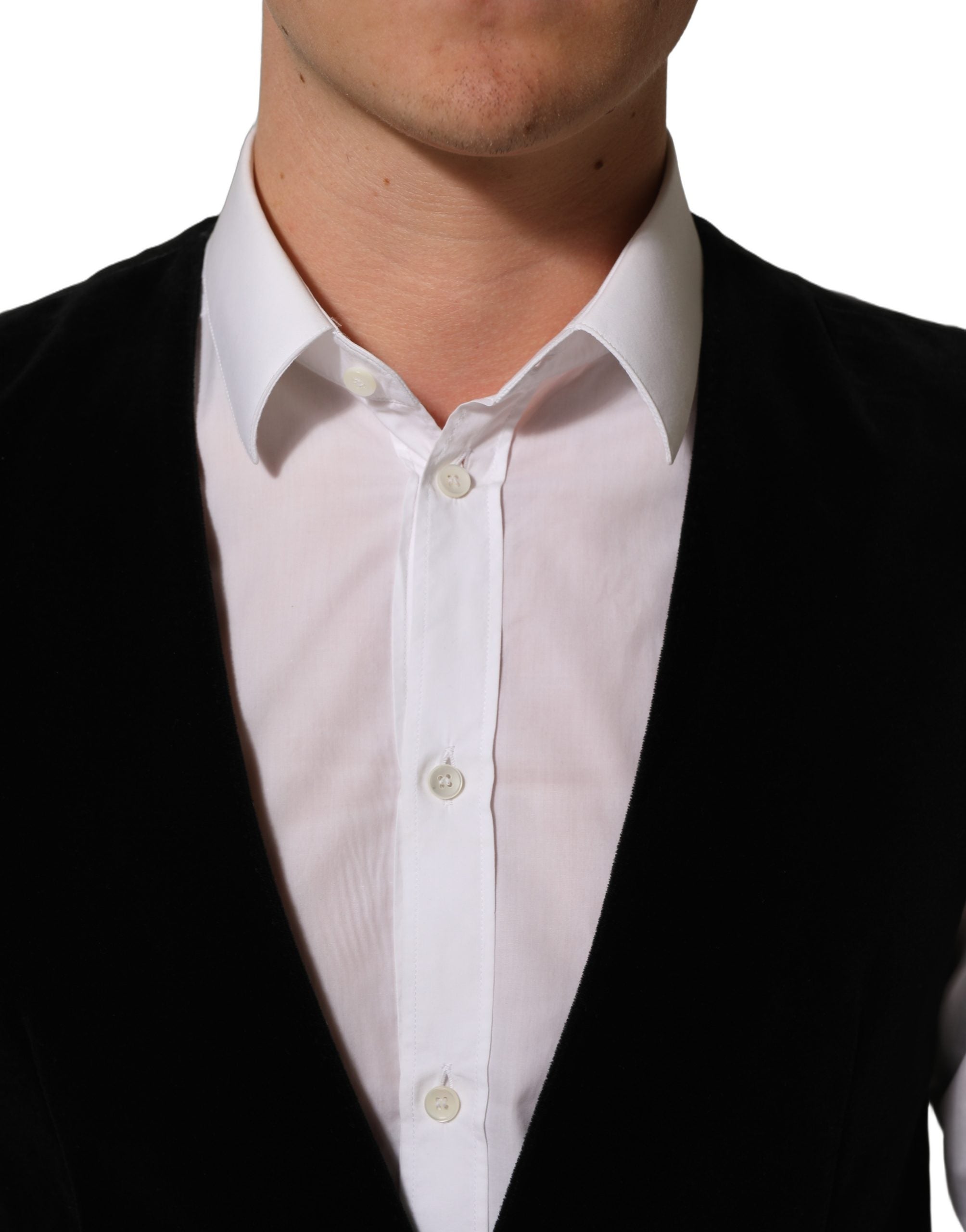 Gilet formel en laine mélangée noir de Dolce & Gabbana, veste élégante pour homme, détails sophistiqués.