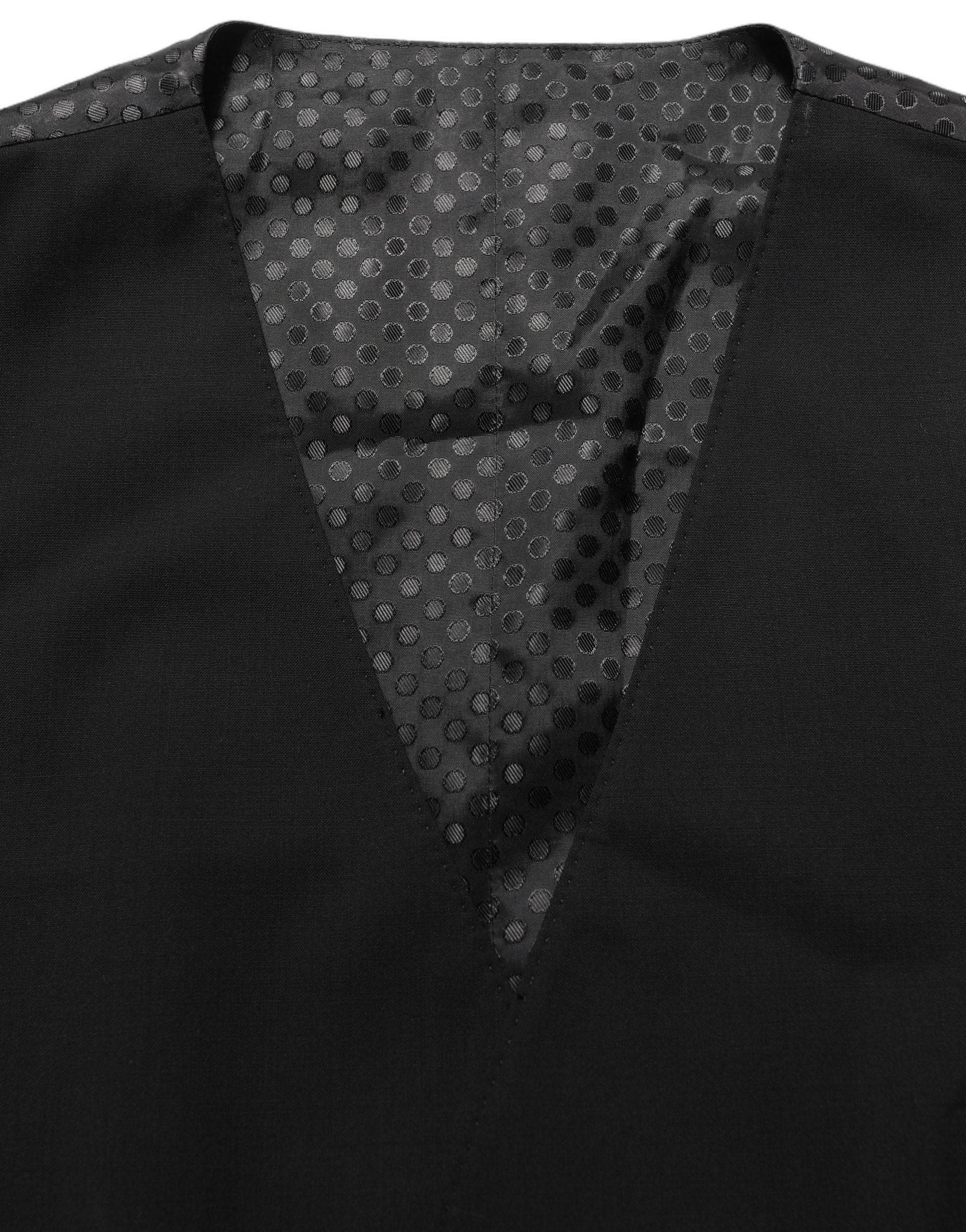 Gilet de costume noir en laine extensible de Dolce & Gabbana, veste formelle élégante avec coupe ajustée.