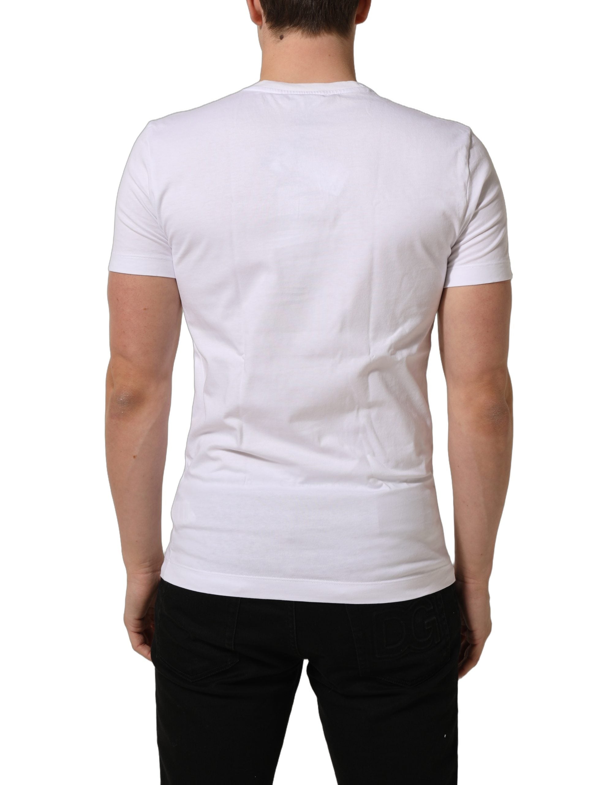 T-shirt homme blanc Dolce & Gabbana avec logo DG en coton à col rond, vue frontale.