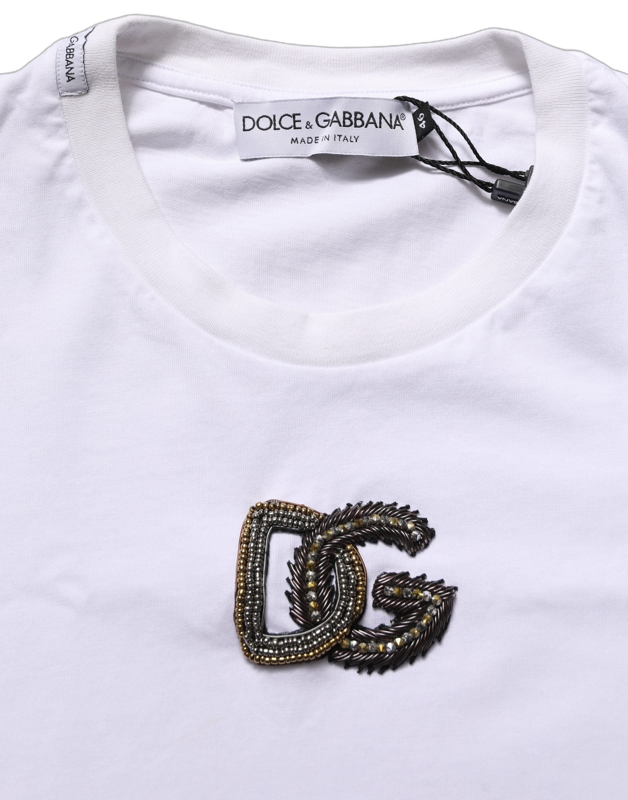 T-shirt blanc pour homme Dolce & Gabbana avec logo DG en coton et col rond, vue de face.