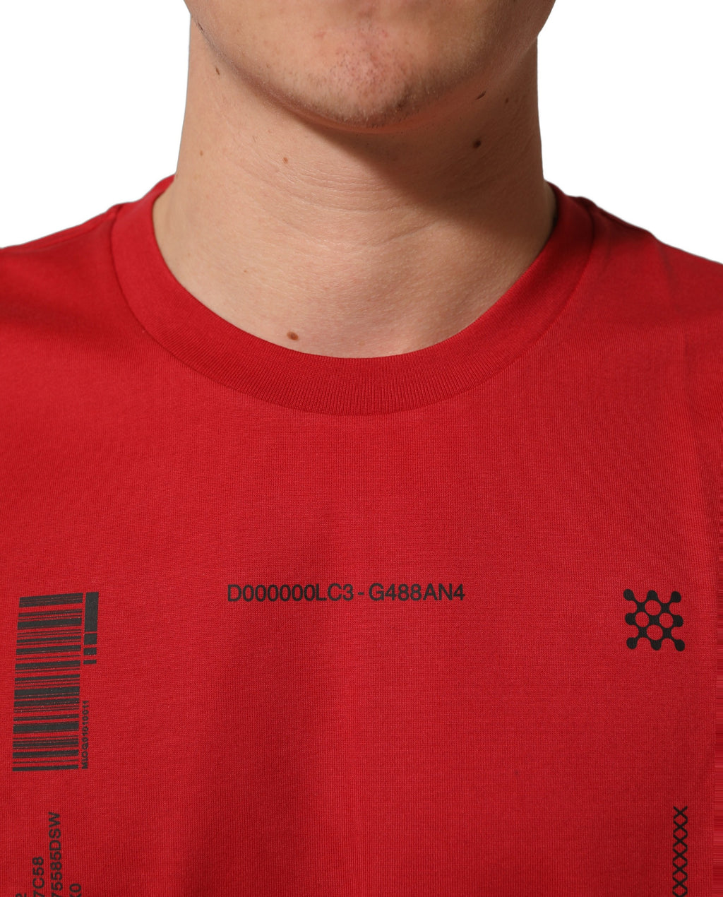 T-shirt à col rond en coton rouge avec imprimé graphique Dolce & Gabbana, style décontracté et moderne.