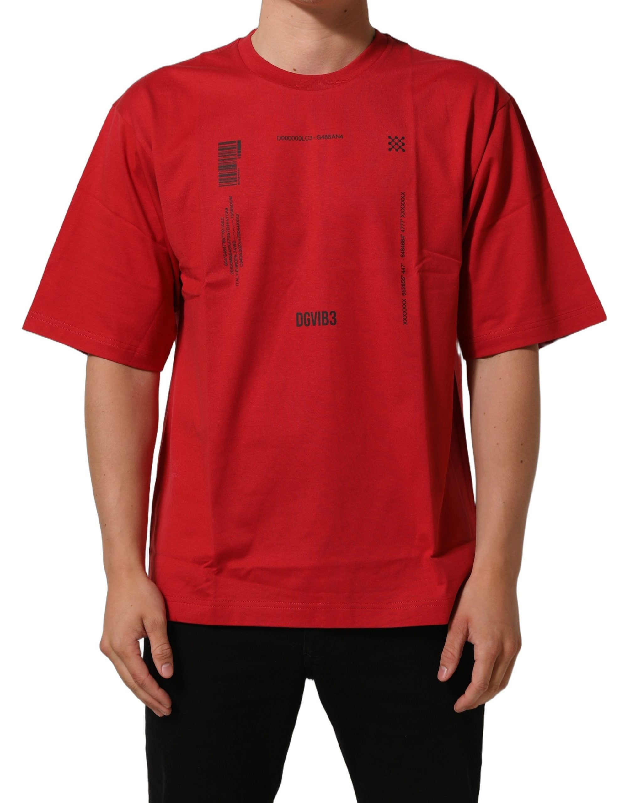 T-shirt à manches courtes Dolce & Gabbana en coton rouge avec imprimé graphique, col rond.