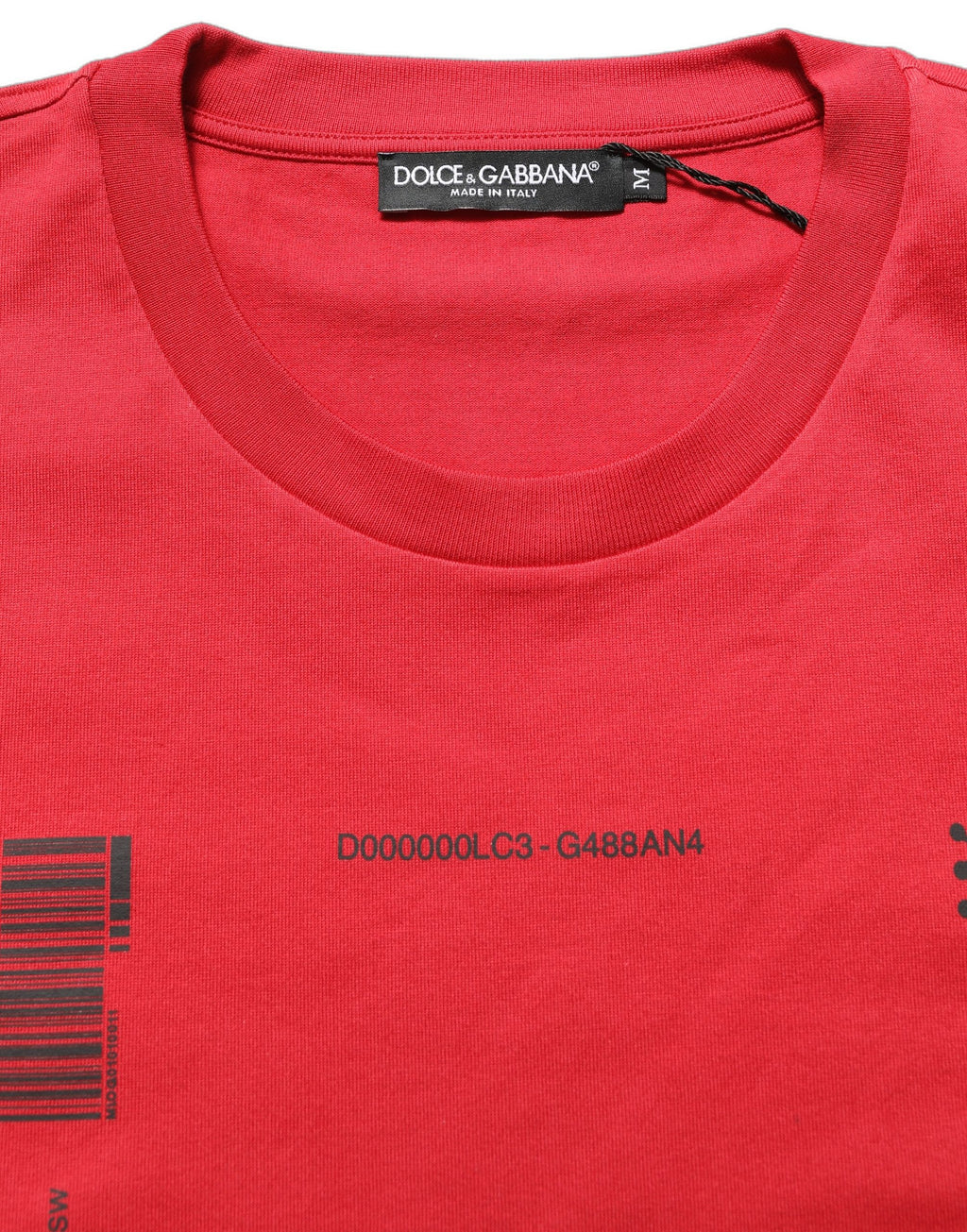 T-shirt en coton rouge Dolce & Gabbana à col rond avec imprimé graphique, vue de face.