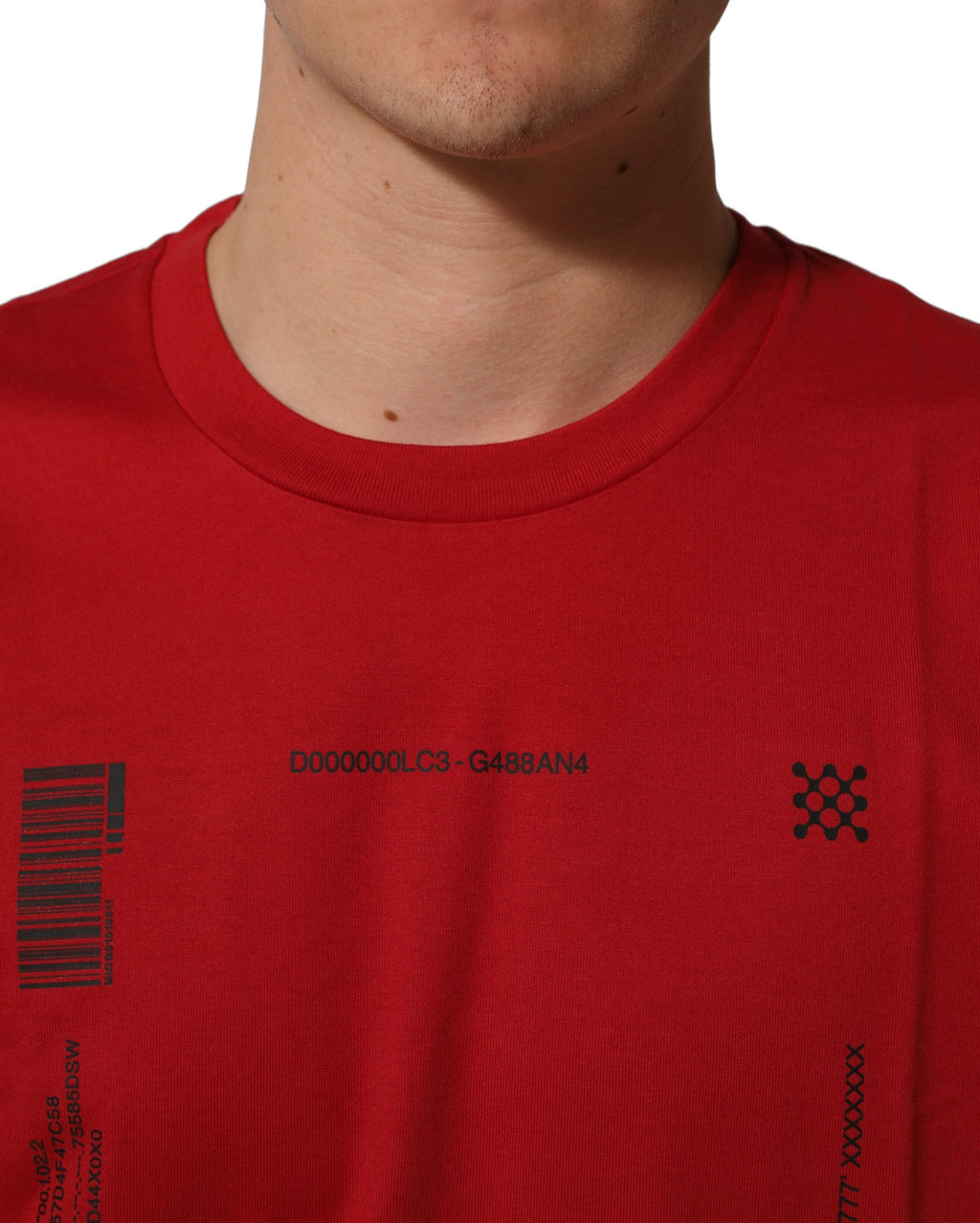 T-shirt Dolce & Gabbana en coton rouge avec imprimé graphique à col rond, vue frontale.