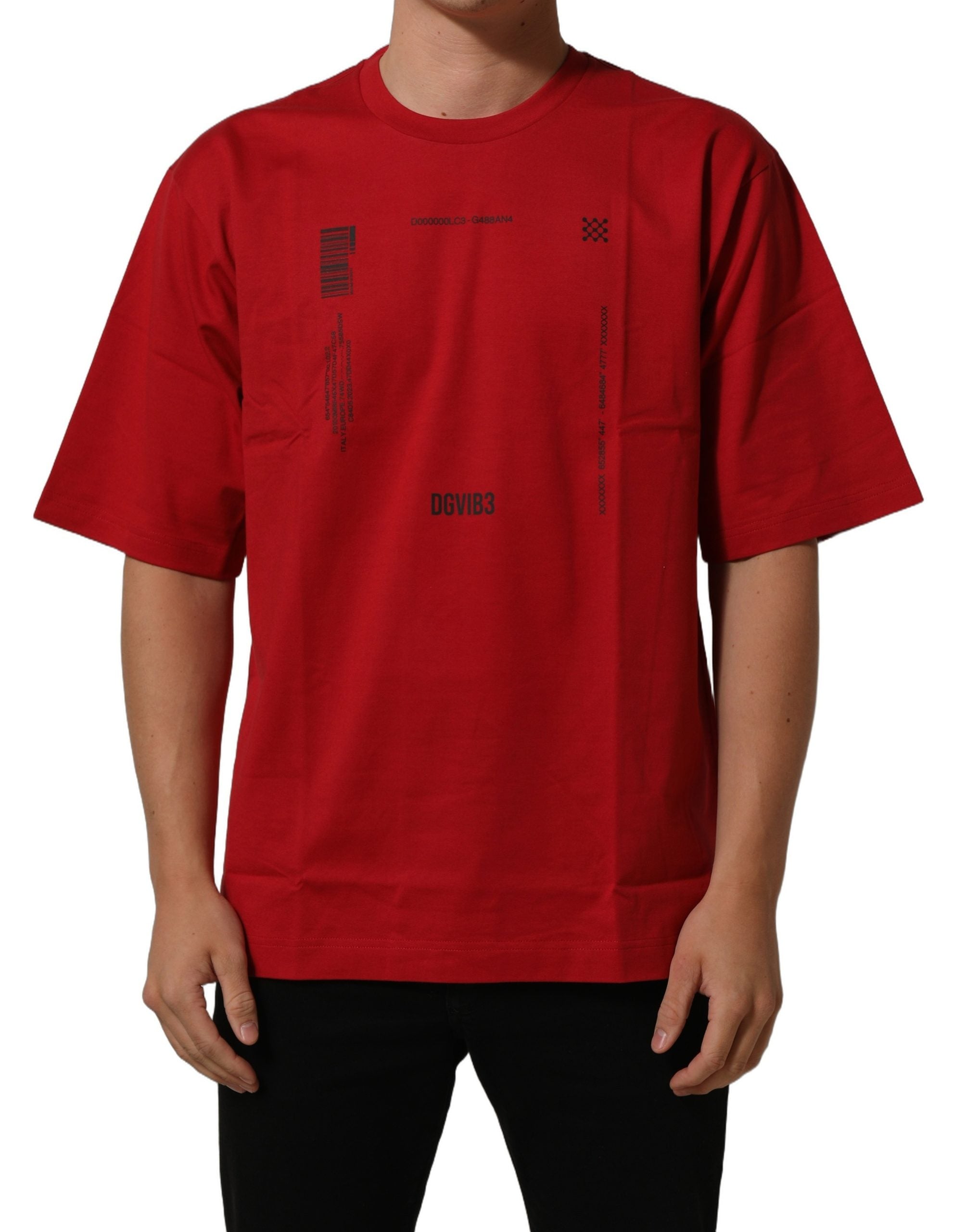 T-shirt à col rond en coton rouge avec imprimé graphique Dolce & Gabbana, style décontracté et moderne.
