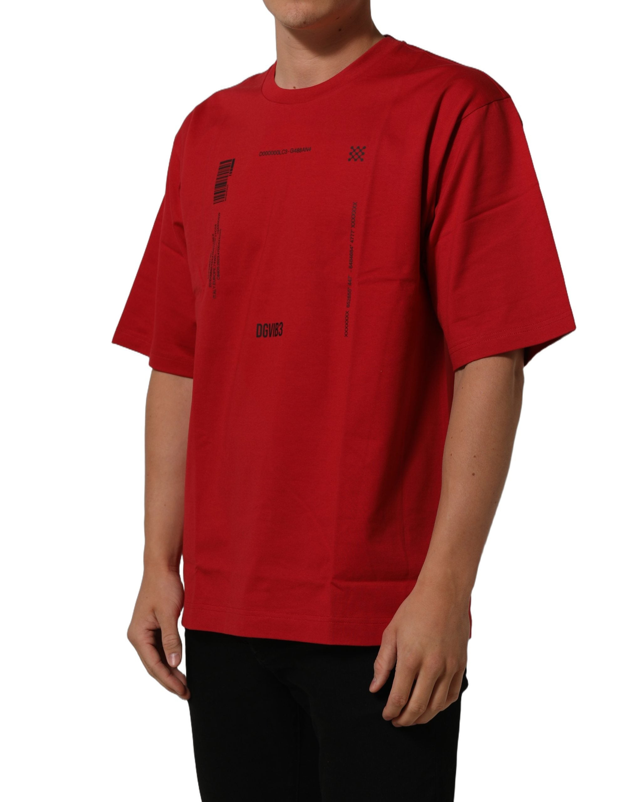 T-shirt Dolce & Gabbana en coton rouge avec imprimé graphique et col ras du cou, style décontracté et tendance.