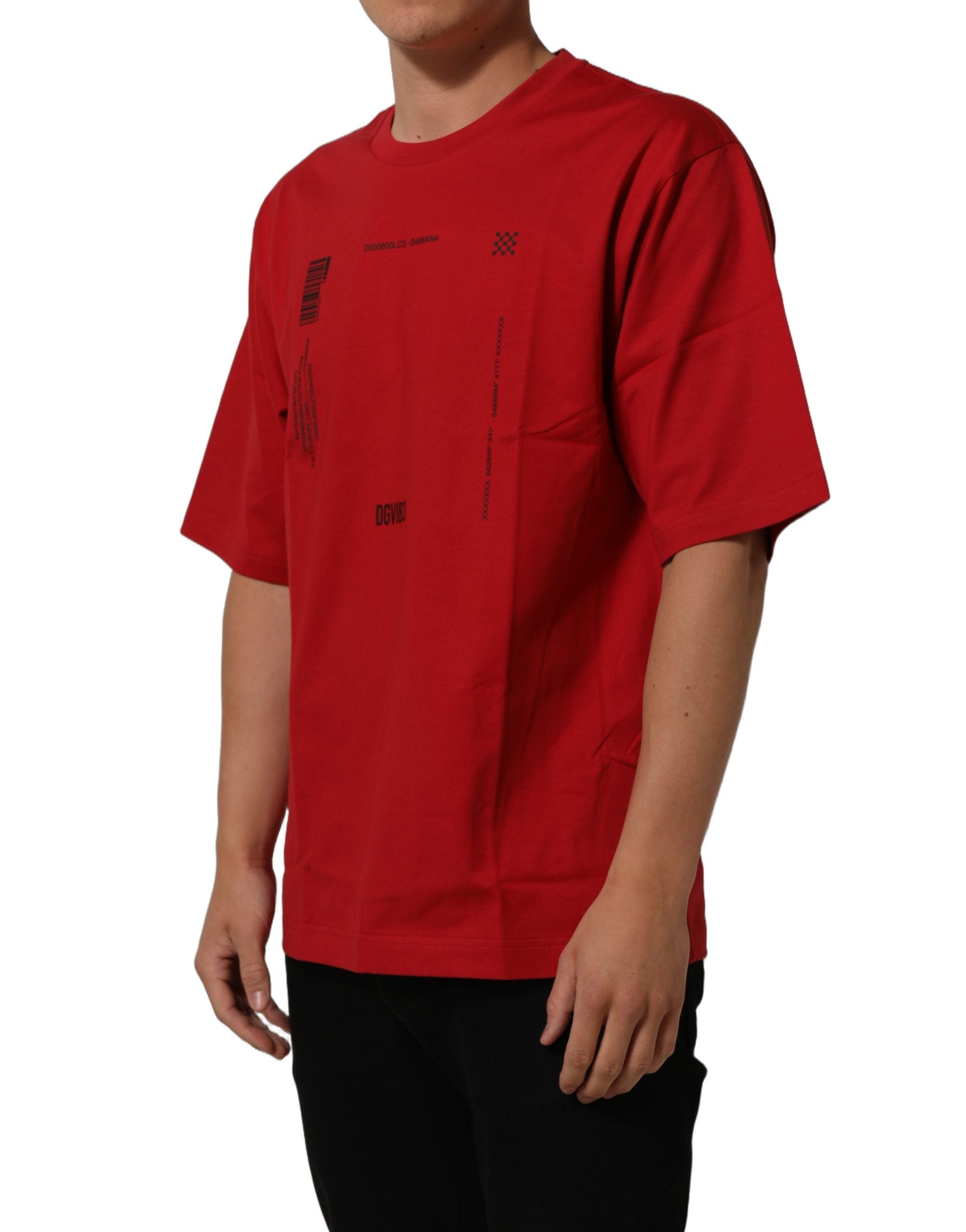 T-shirt à col rond en coton rouge avec imprimé graphique Dolce & Gabbana, style décontracté et moderne.