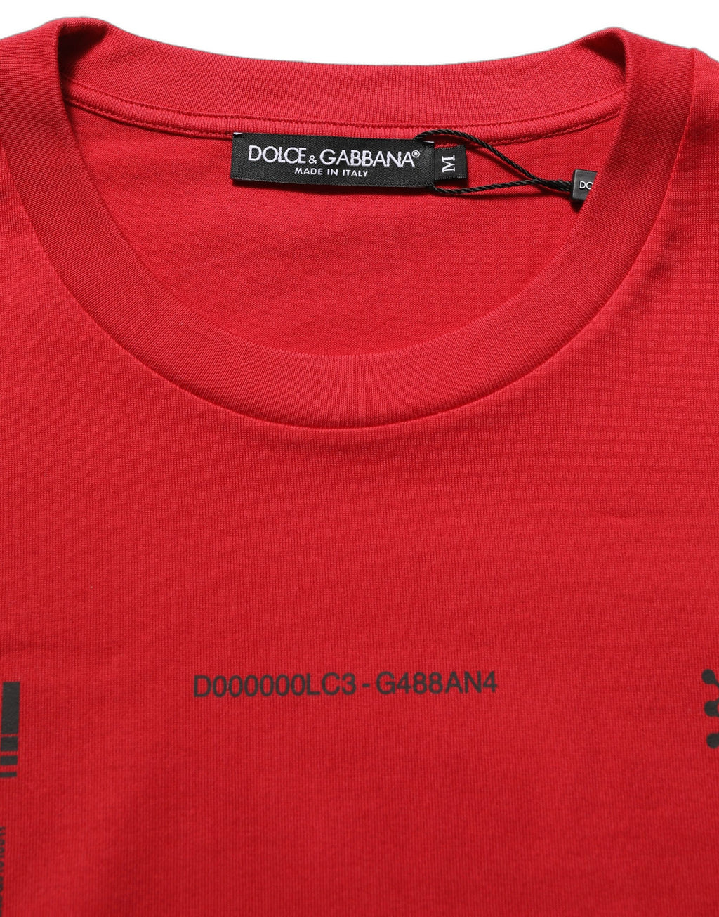 T-shirt Dolce & Gabbana en coton rouge avec imprimé graphique, col rond, vue de face.