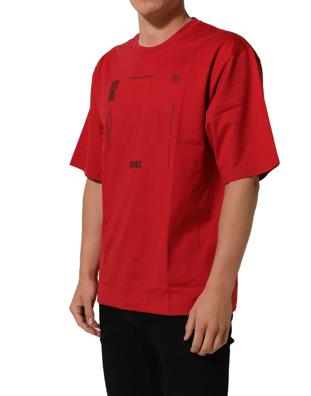 T-shirt Dolce & Gabbana en coton rouge avec imprimé graphique, col rond, style décontracté pour homme.