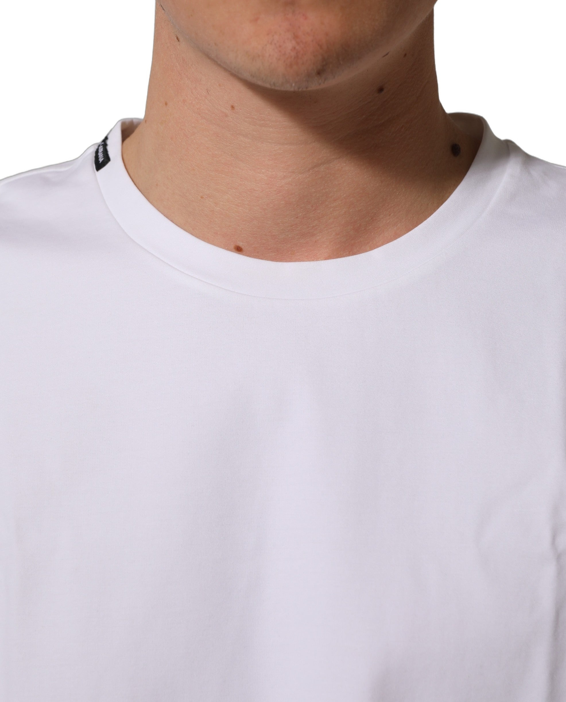 T-shirt blanc à manches courtes et col rond de Dolce & Gabbana, en coton, vue de face.