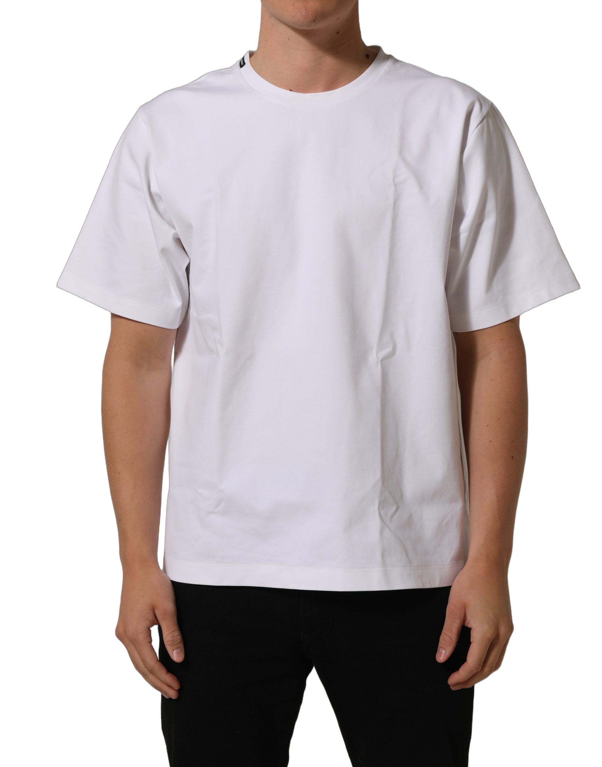 T-shirt blanc Dolce & Gabbana en coton à manches courtes avec col rond, vue de face.