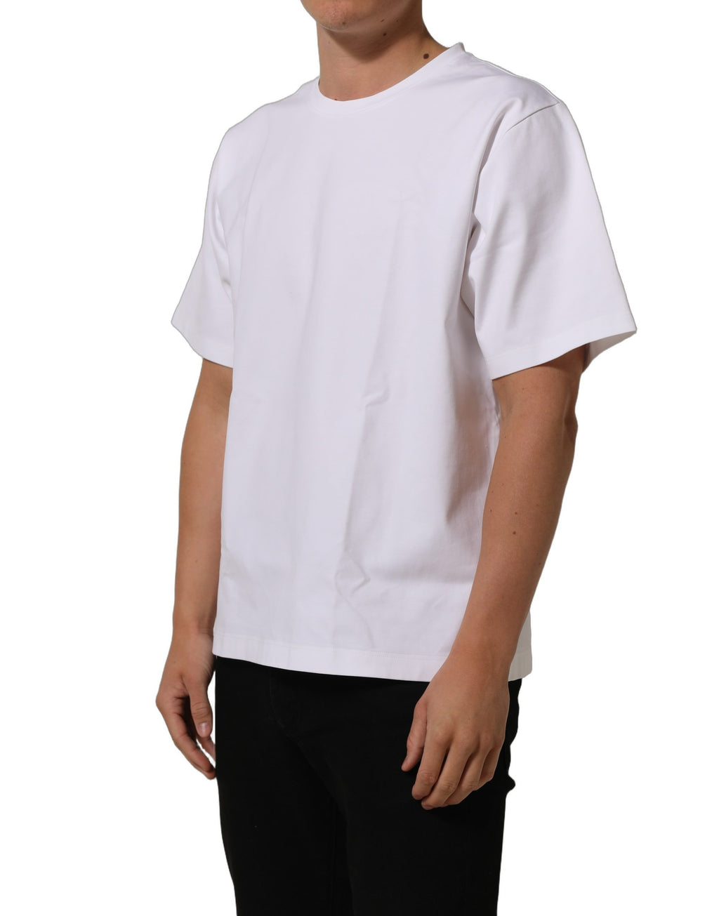 T-shirt blanc à manches courtes et col rond de Dolce & Gabbana en coton, vue de face.