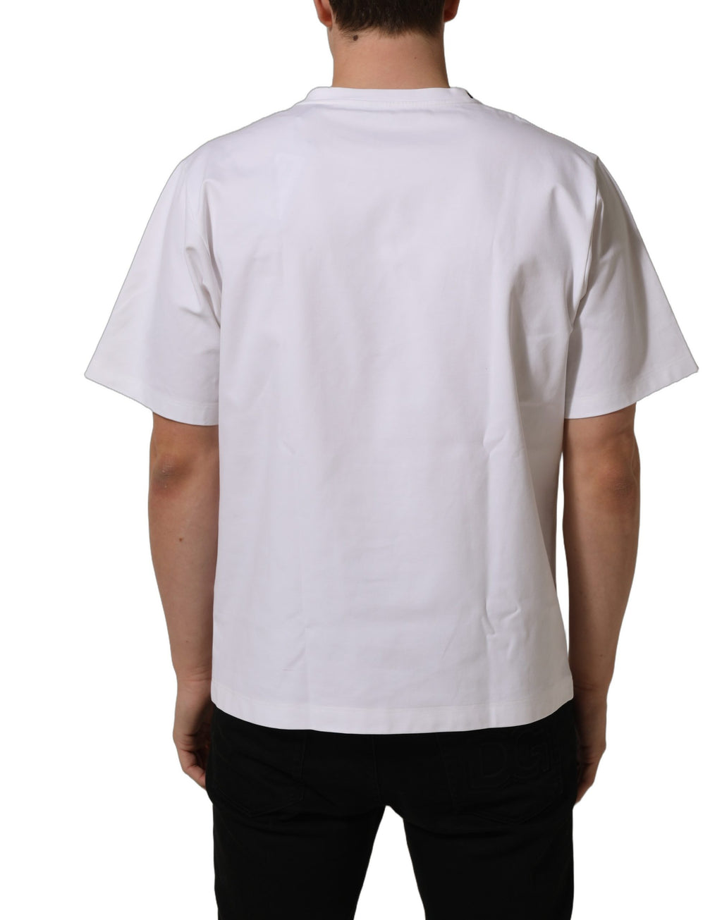T-shirt blanc en coton à manches courtes et col rond de Dolce & Gabbana, vue de face.