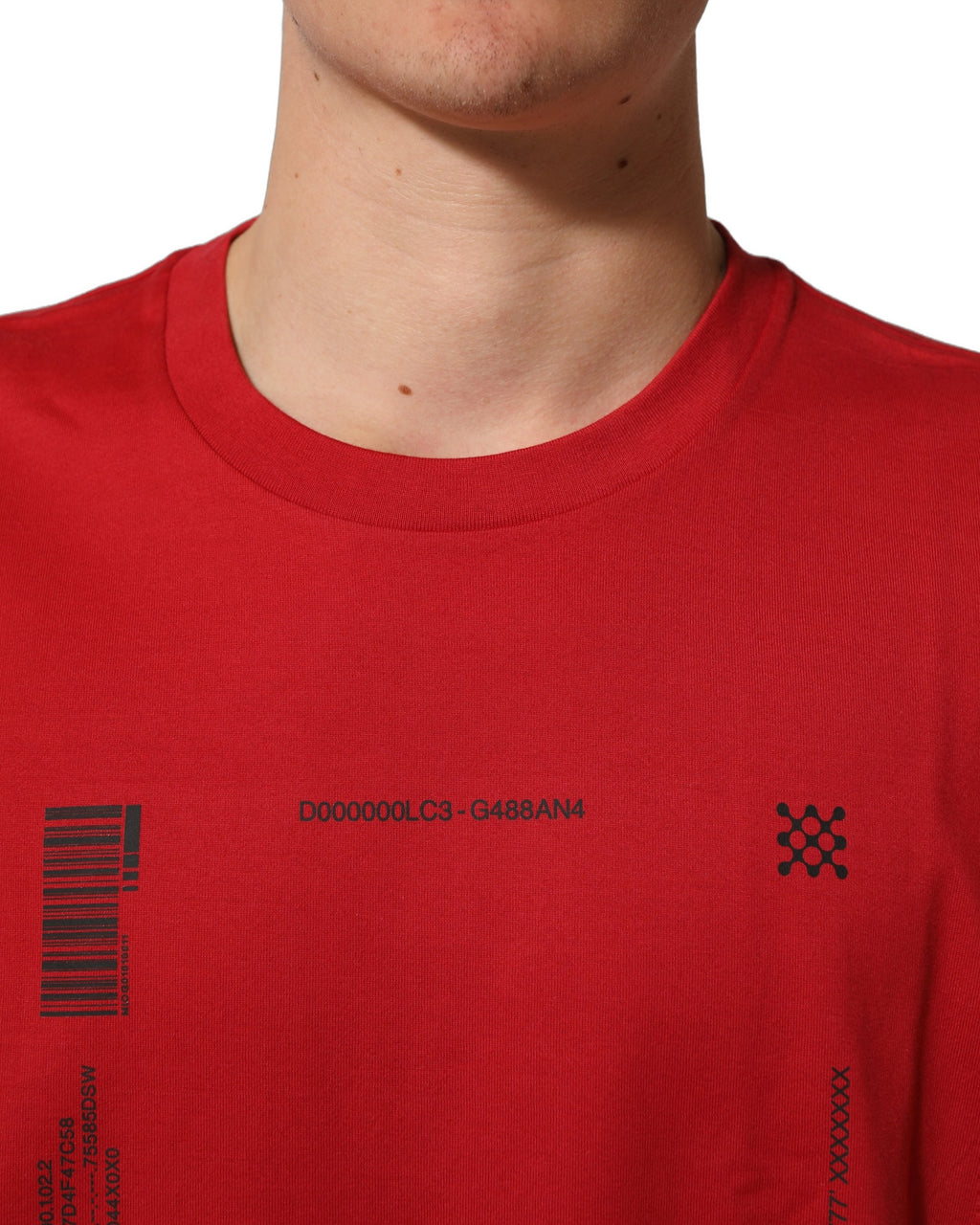 T-shirt en coton rouge Dolce & Gabbana avec impression graphique, col rond, vue de face.