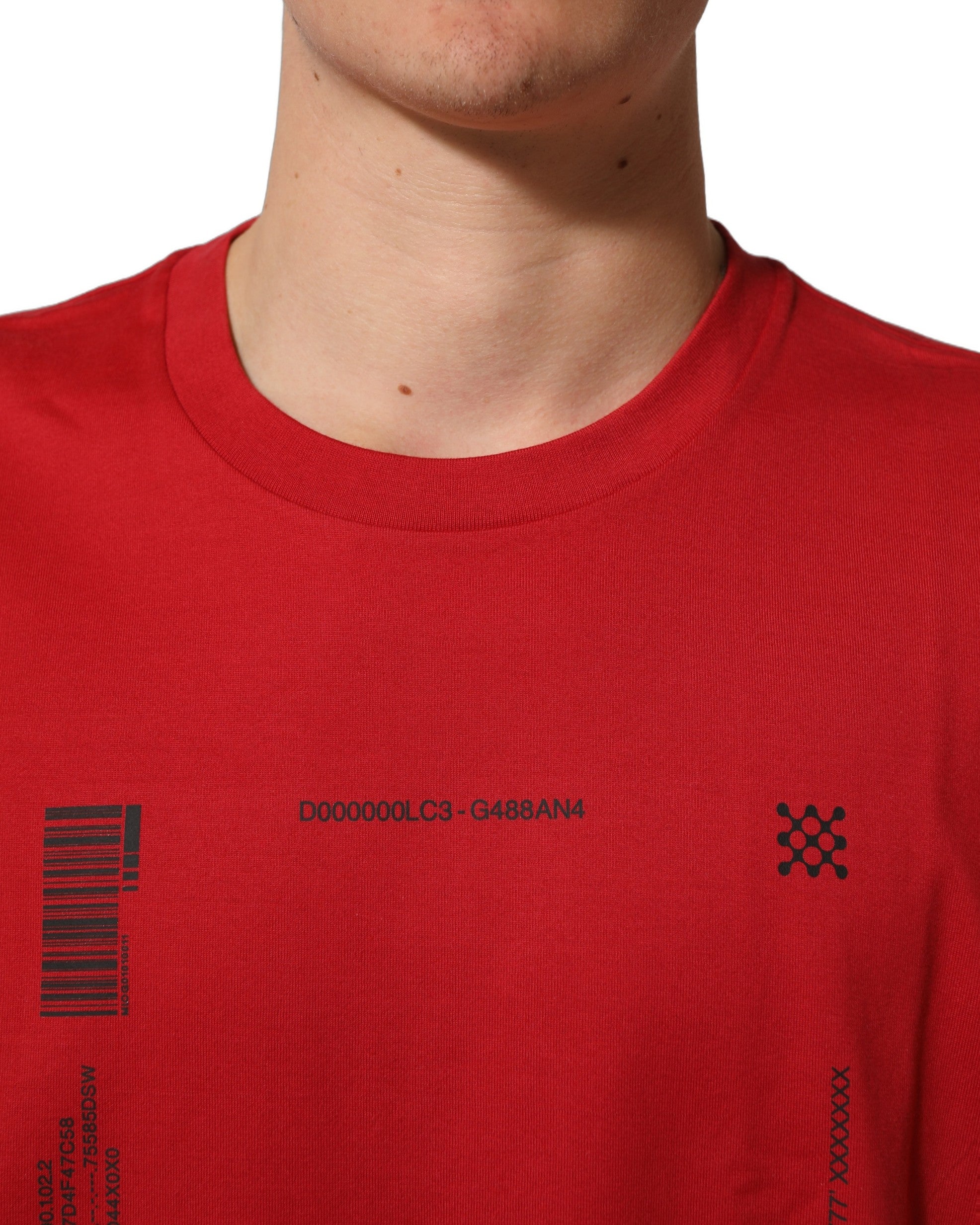 T-shirt en coton rouge Dolce & Gabbana avec impression graphique, col rond, vue de face.