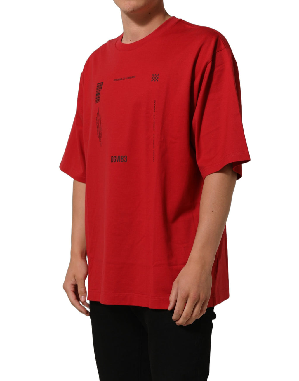 T-shirt à manches courtes Dolce & Gabbana en coton rouge avec imprimé graphique, col rond, mode décontractée.