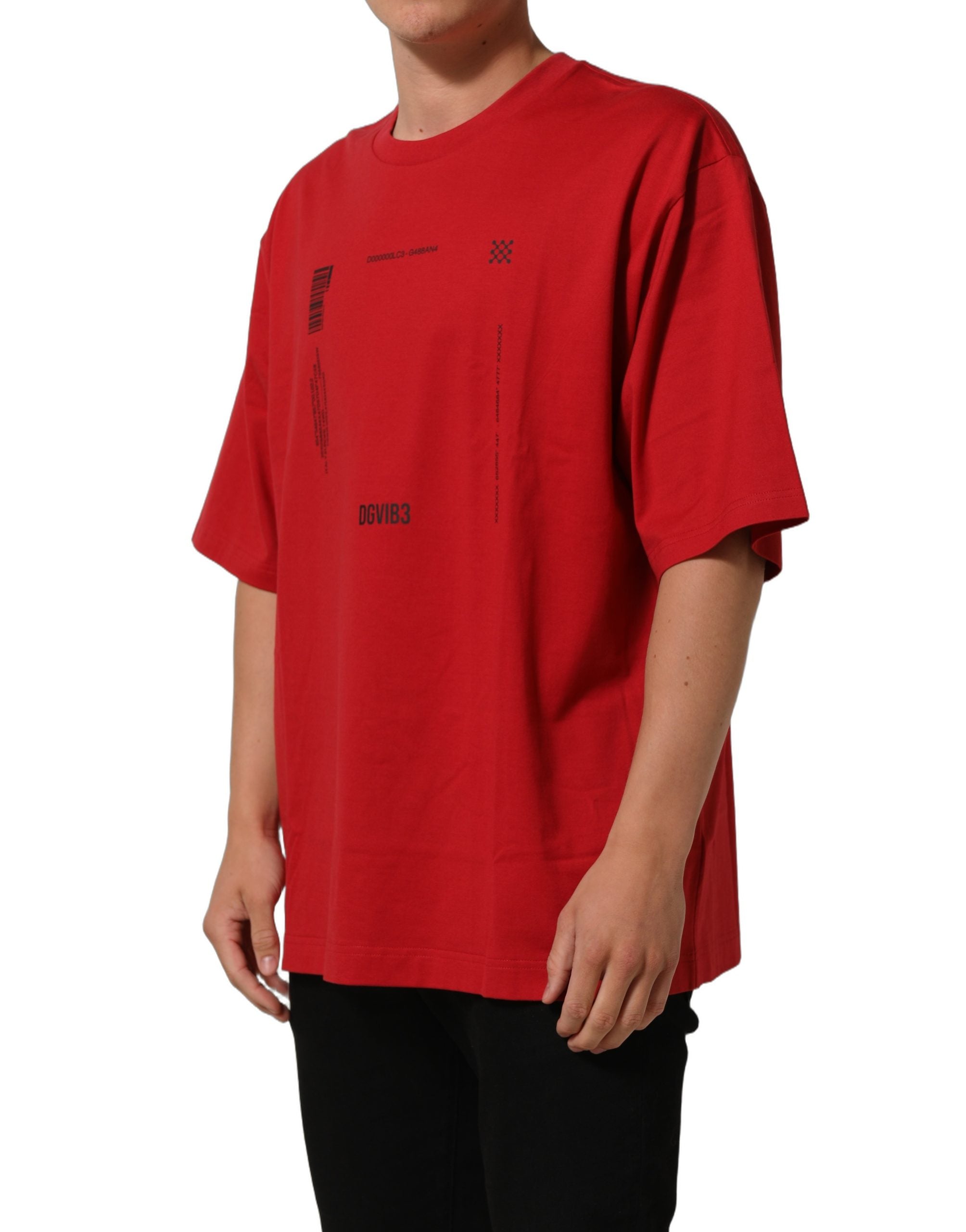 T-shirt à manches courtes Dolce & Gabbana en coton rouge avec imprimé graphique, col rond, mode décontractée.