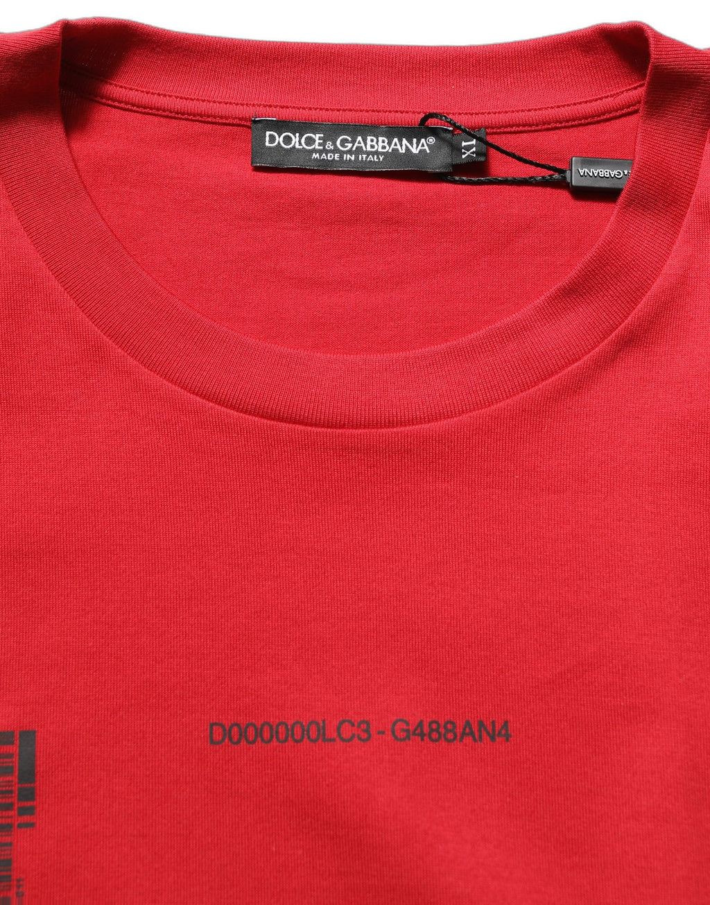 T-shirt en coton rouge Dolce & Gabbana avec imprimé graphique à col rond, vue de face.