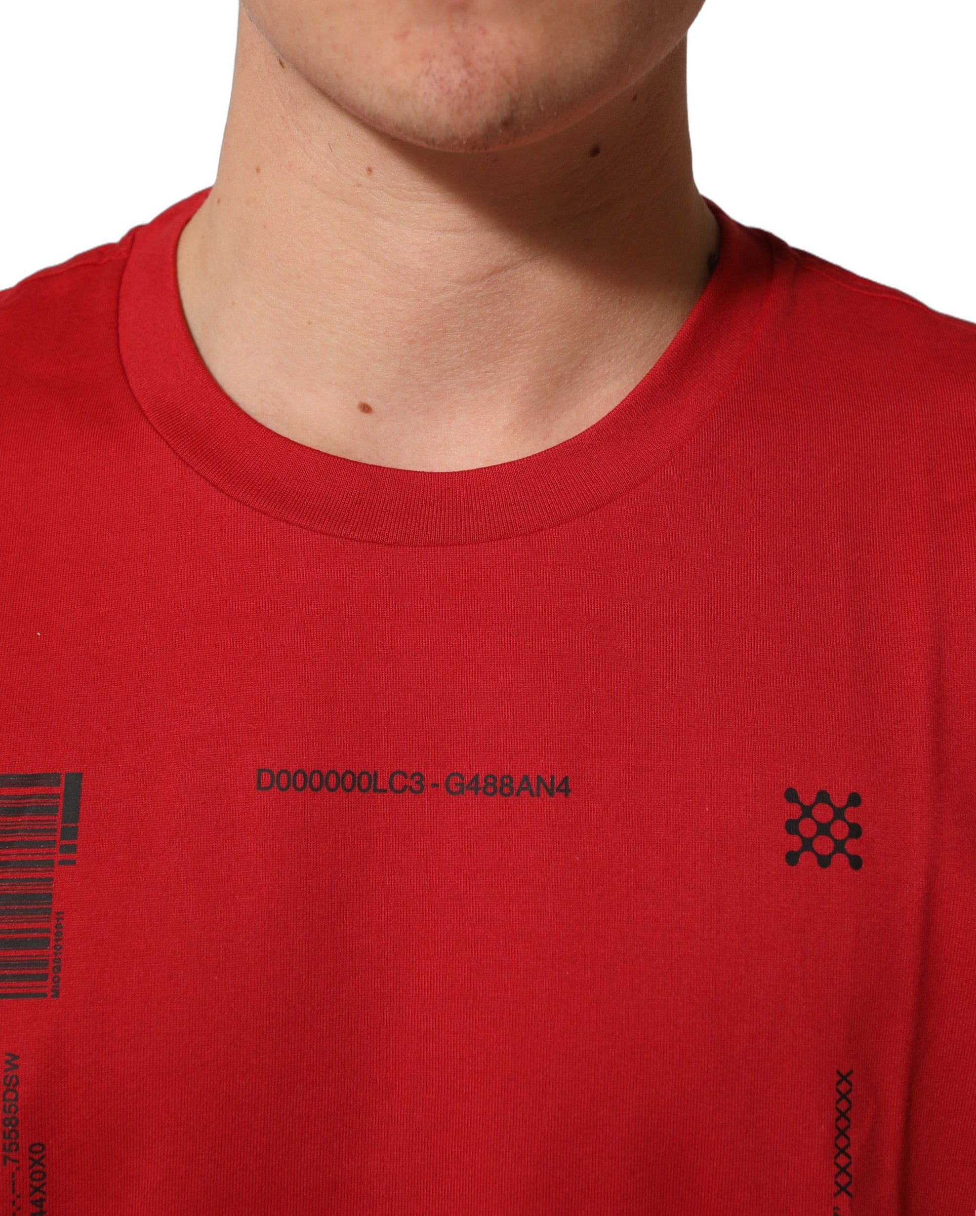 T-shirt à col rond en coton rouge avec imprimé graphique Dolce & Gabbana, style décontracté et moderne.