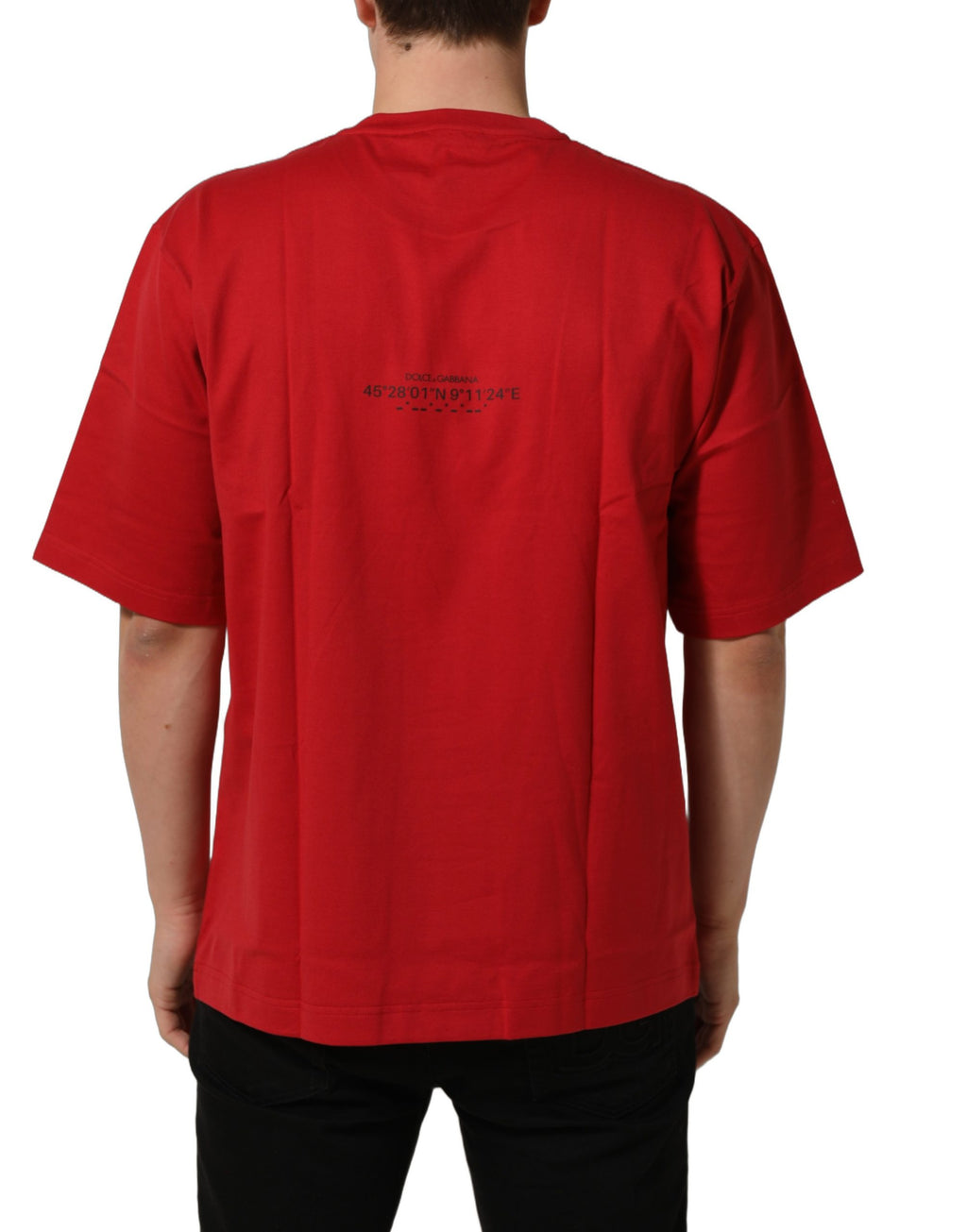 T-shirt à col rond en coton rouge avec imprimé graphique Dolce & Gabbana, pièce de mode élégante et décontractée.