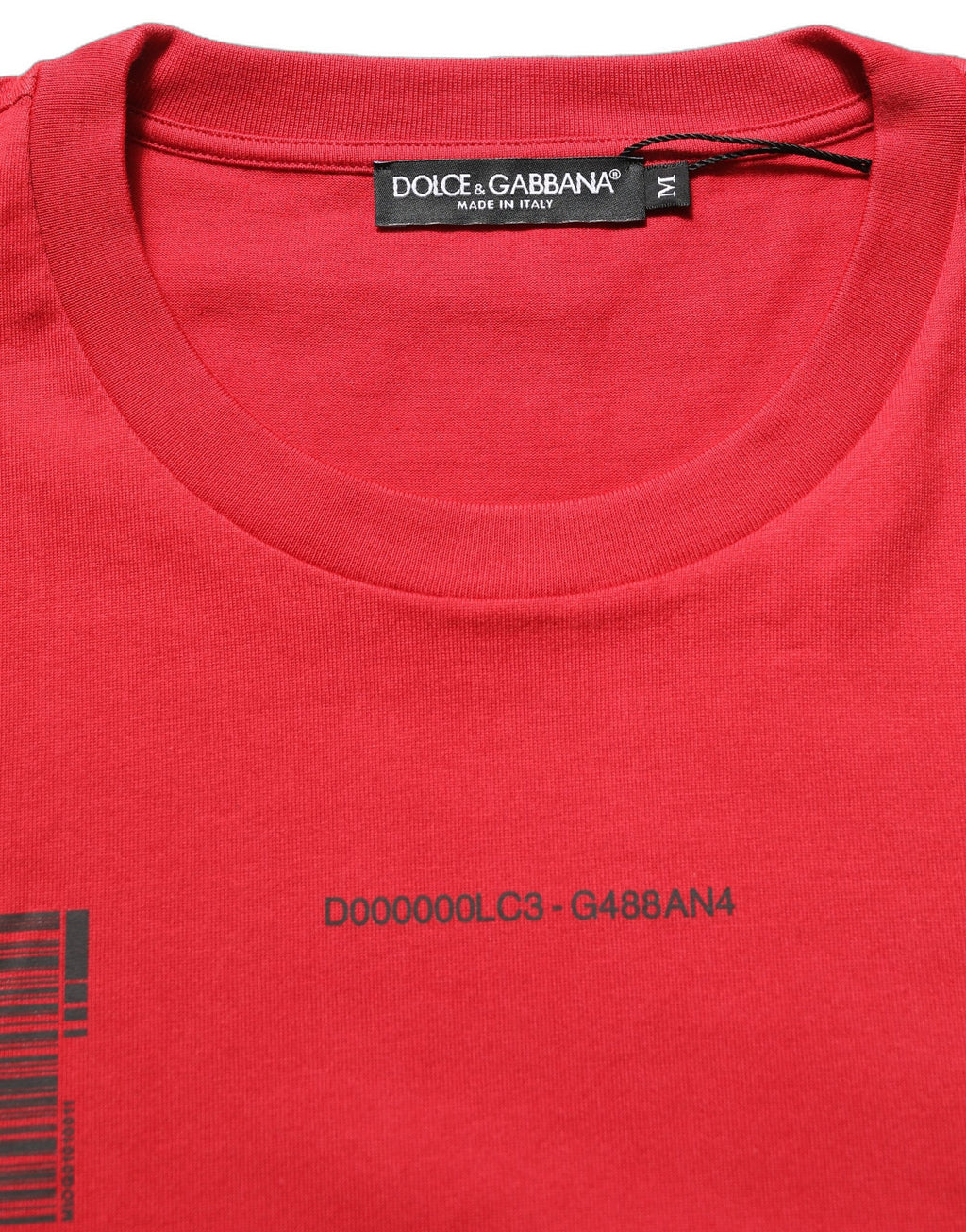 T-shirt à col rond en coton rouge Dolce & Gabbana avec imprimé graphique, style décontracté et moderne.