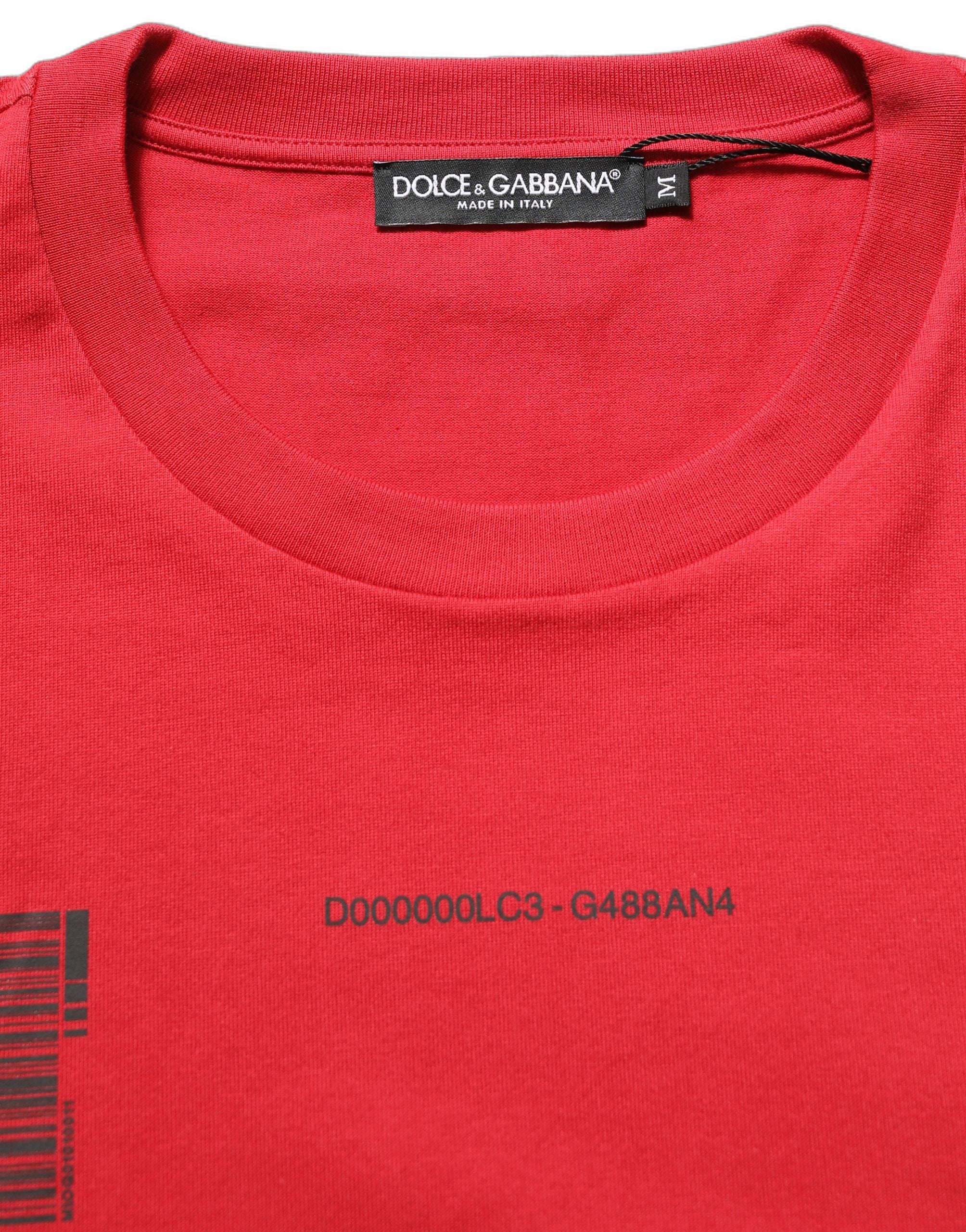 T-shirt à col rond en coton rouge Dolce & Gabbana avec imprimé graphique, style décontracté et moderne.