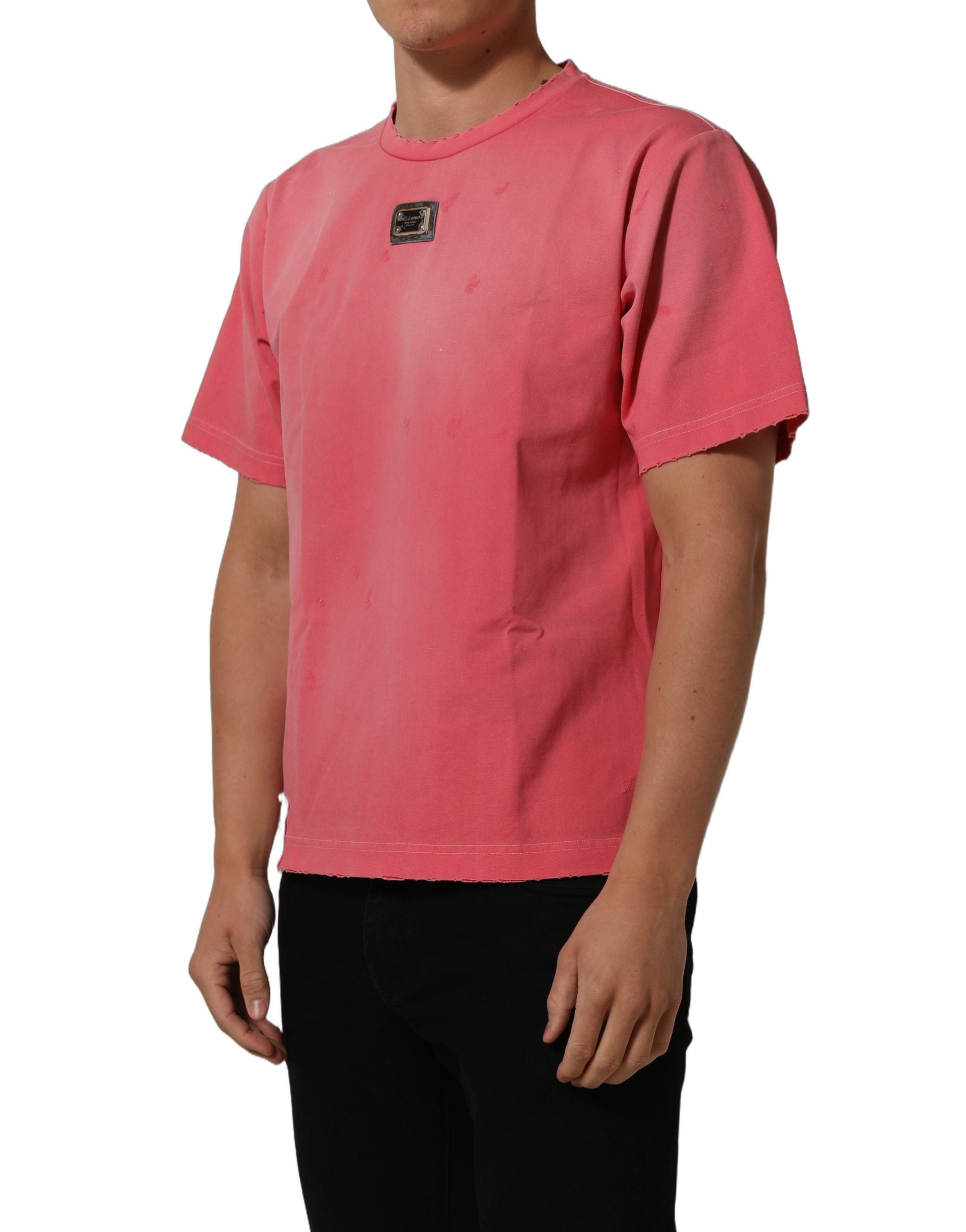 T-shirt rose Dolce & Gabbana Re-Edition avec col rond délavé, en coton, style décontracté et tendance.