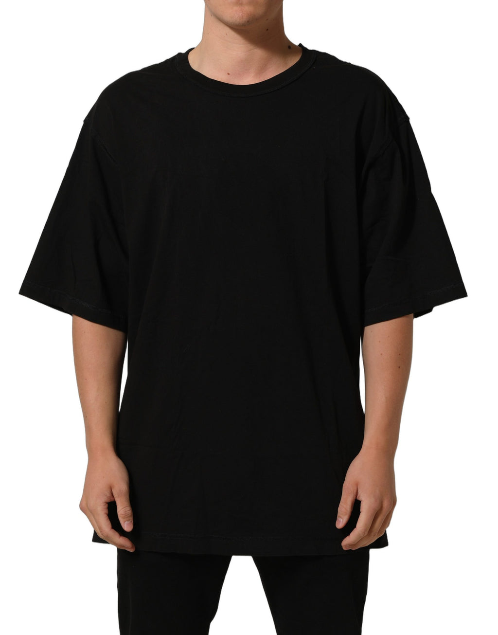 T-shirt noir à manches courtes et col rond de Dolce & Gabbana en coton, vue de face.