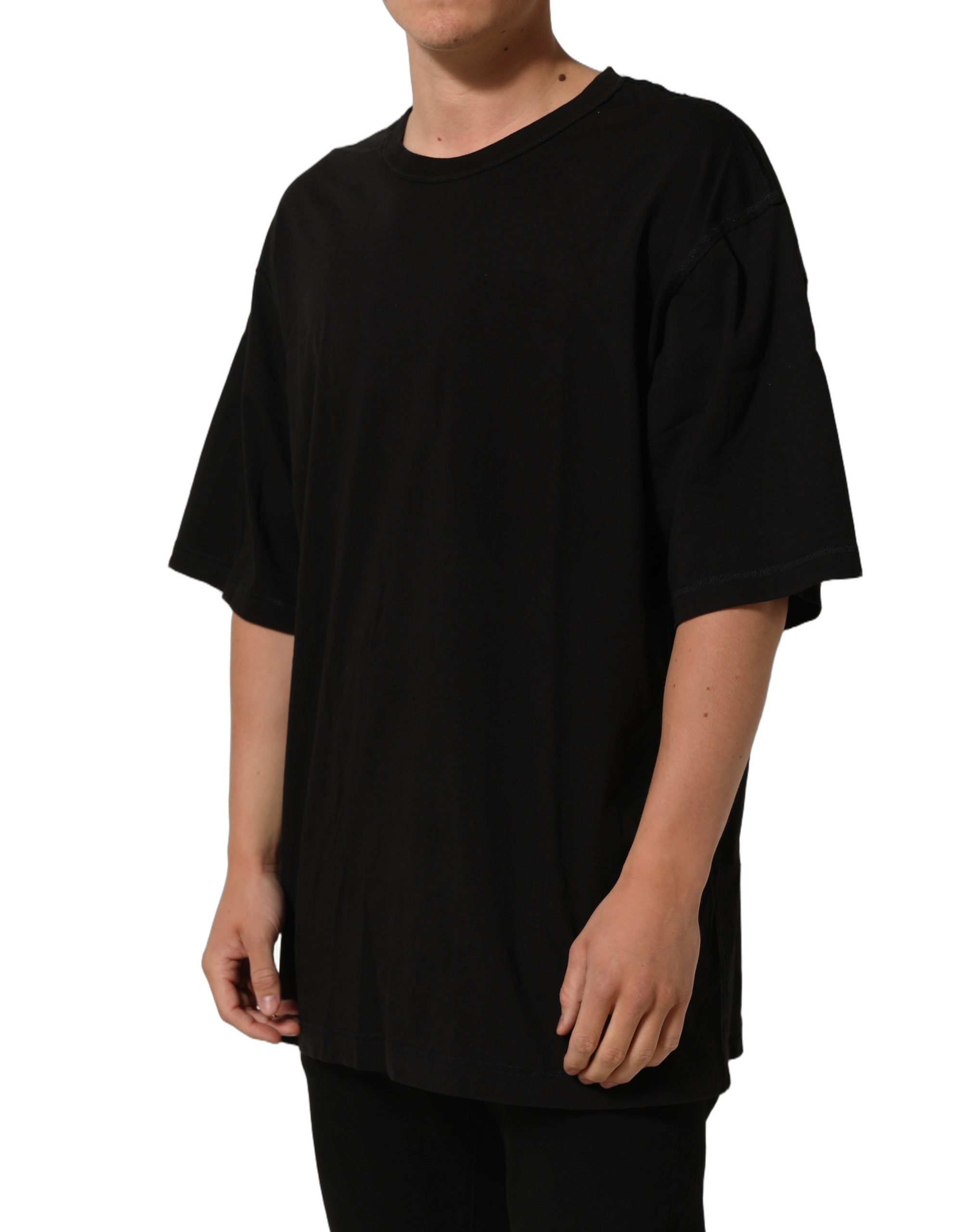 T-shirt noir en coton à manches courtes et col rond de Dolce & Gabbana, vue de face.