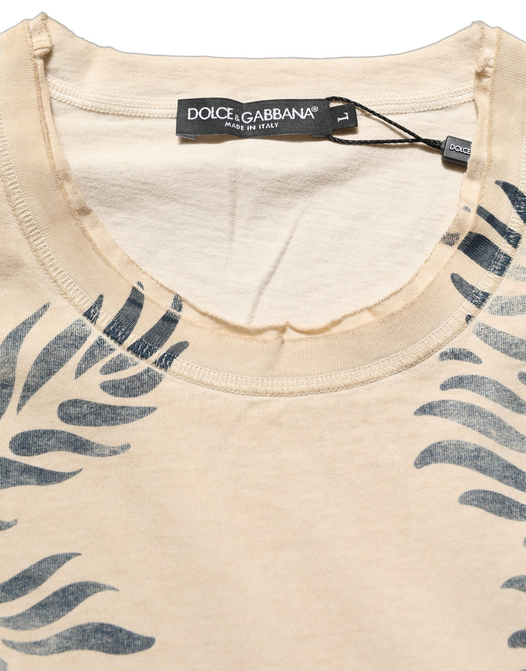 T-shirt beige en coton avec impression graphique Dolce & Gabbana, col rond, style décontracté.